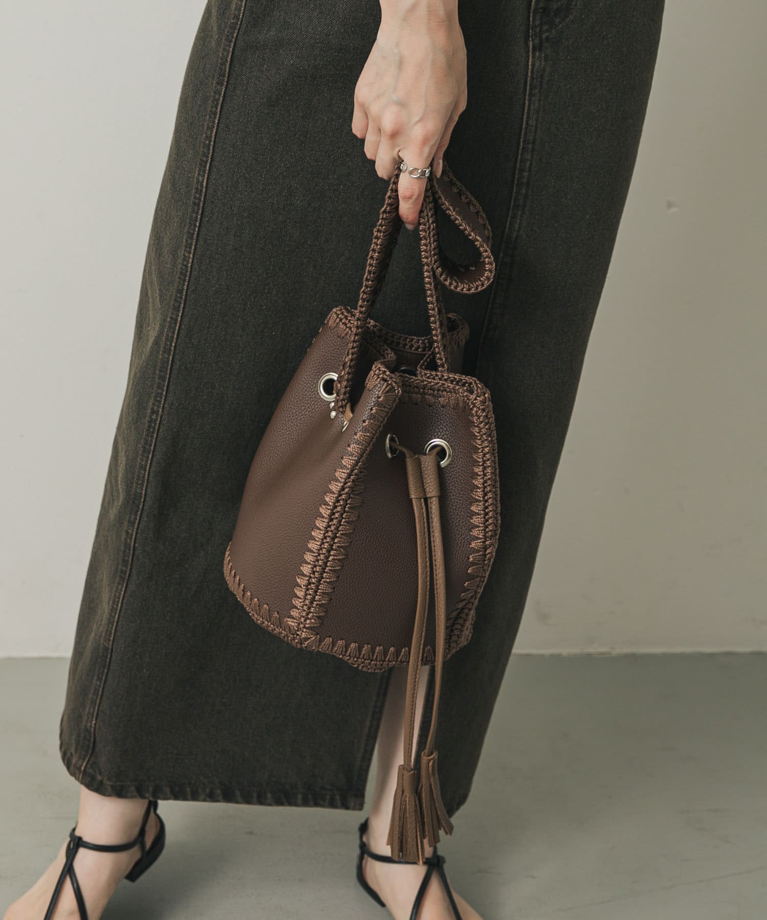 エンブロイダリーキンチャクバッグ BROWN one