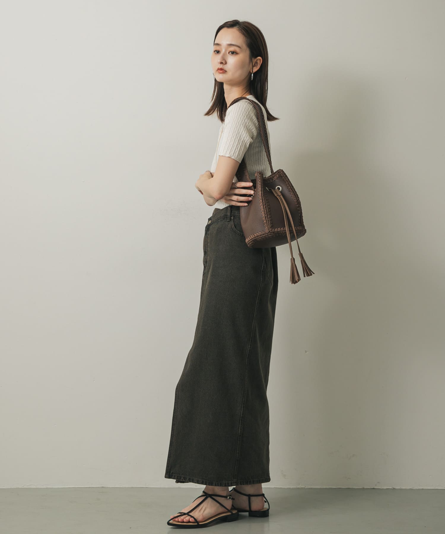 エンブロイダリーキンチャクバッグ BROWN one
