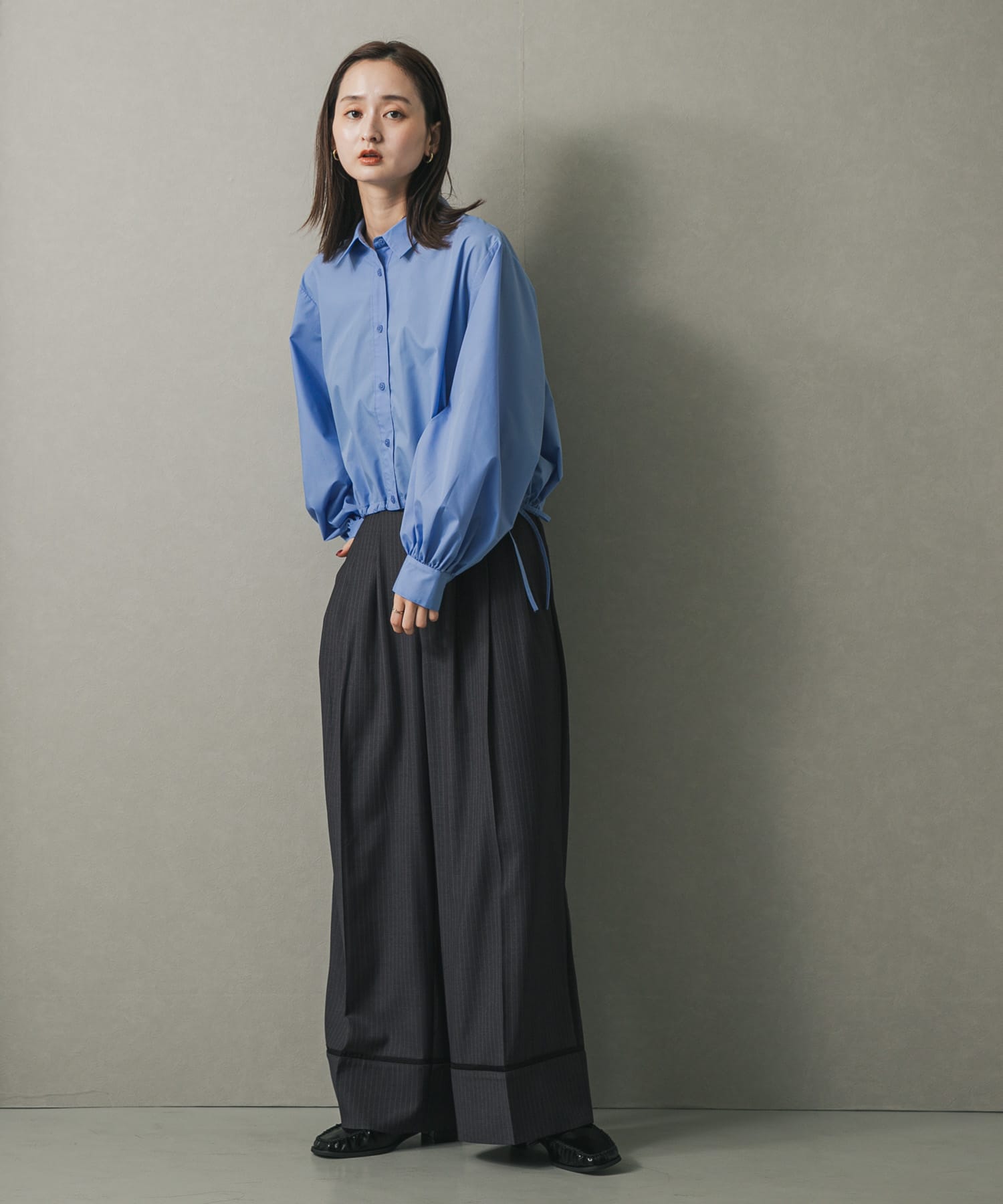 メタリックギャザーローファー BLACK S