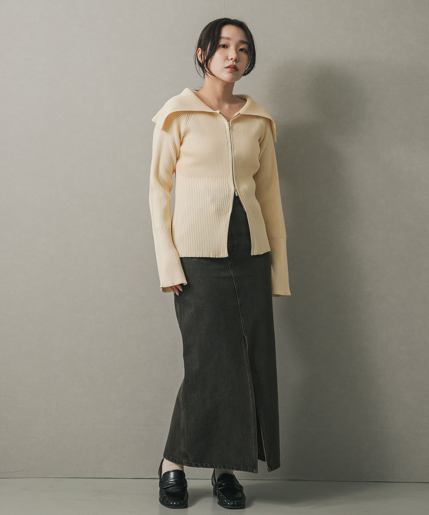 メタリックギャザーローファー BLACK S