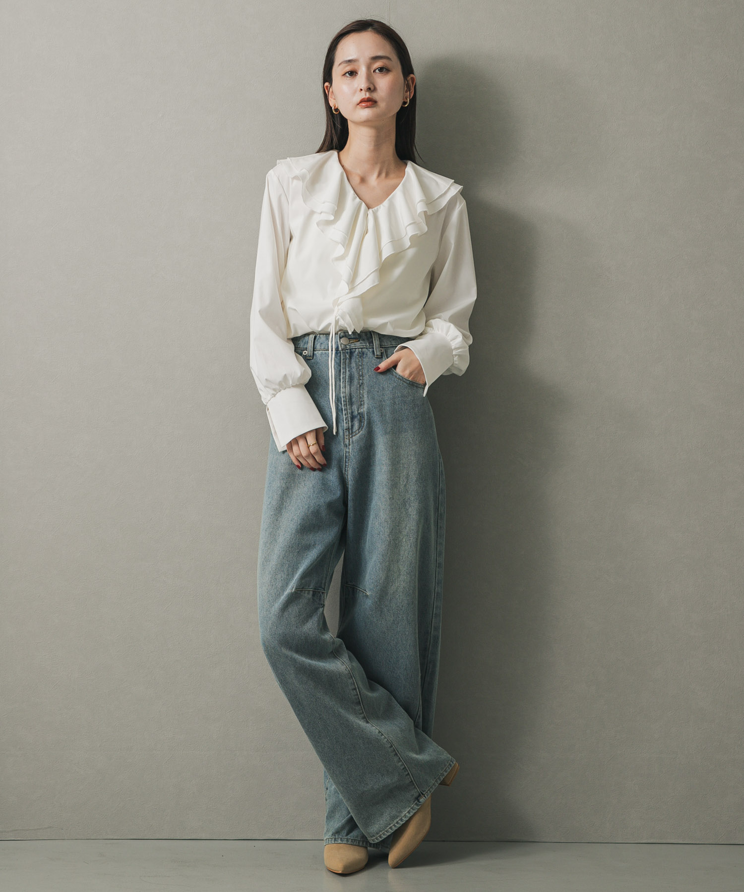 ワイドシャフトミドルブーツ BEIGE S