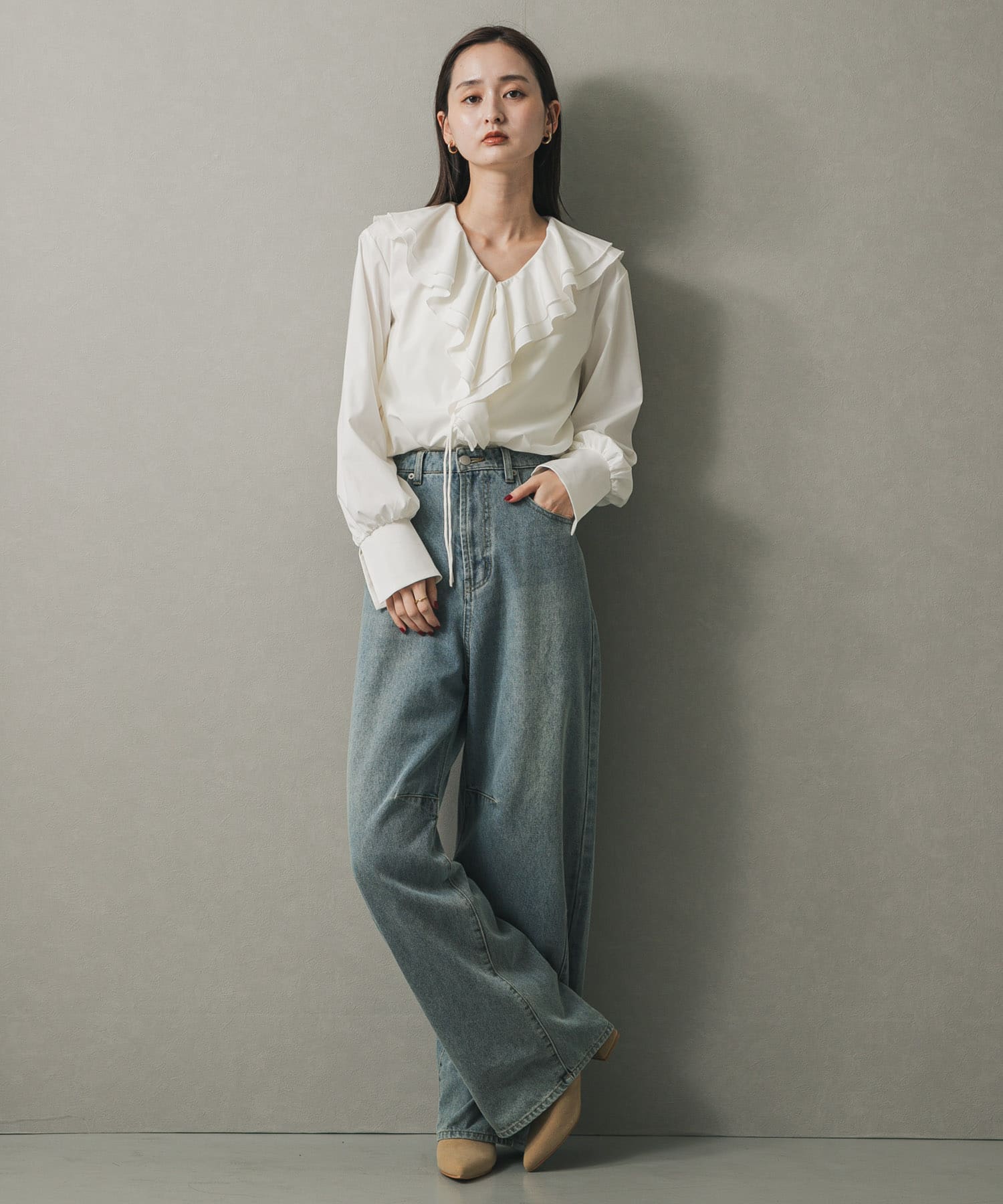 ワイドシャフトミドルブーツ BEIGE S