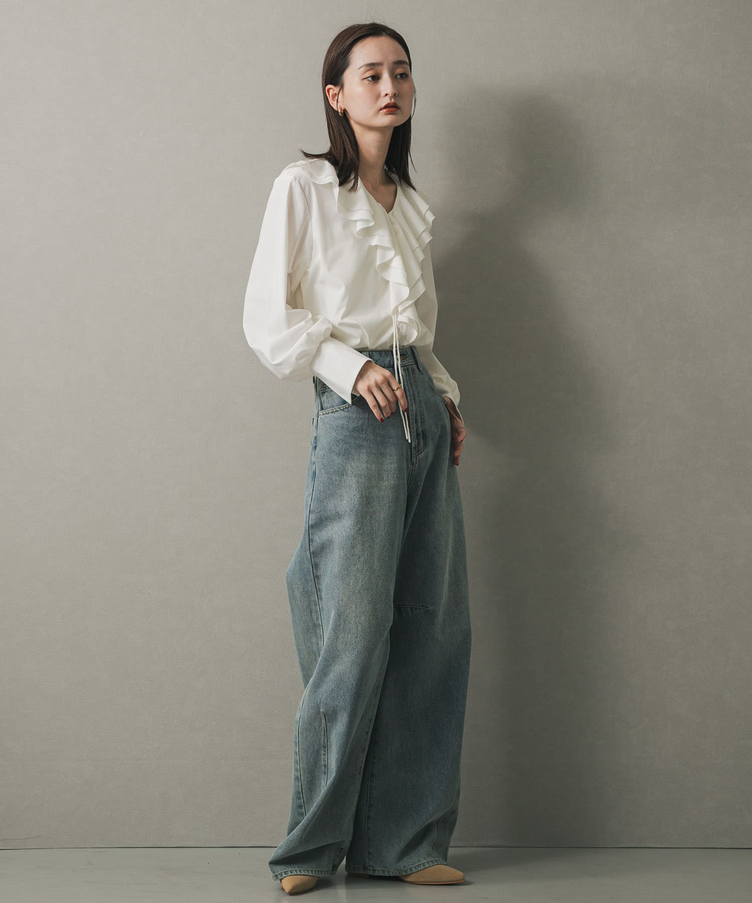 ワイドシャフトミドルブーツ BEIGE S
