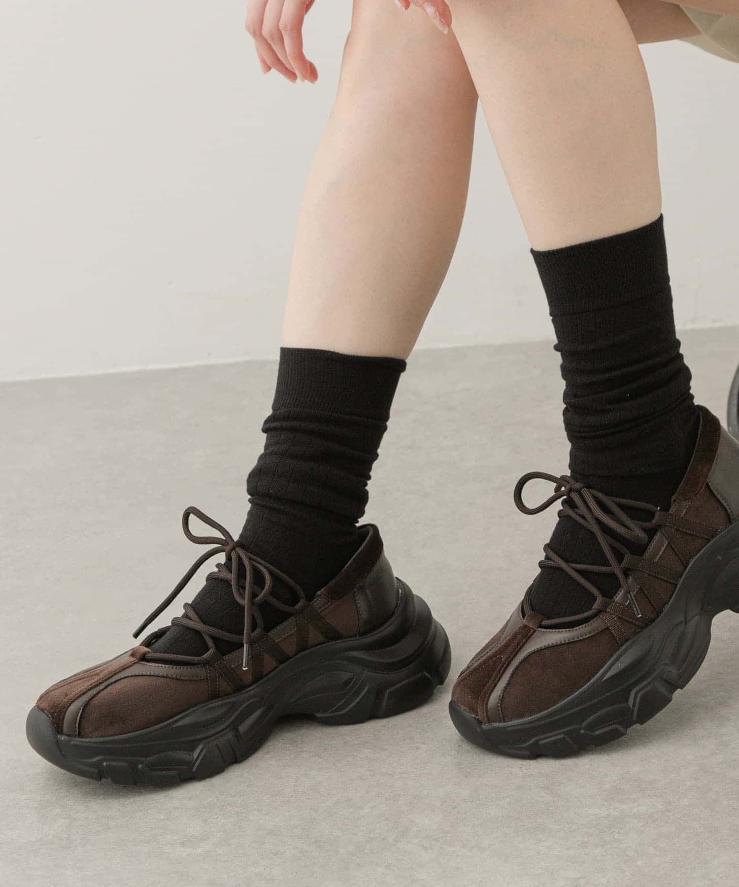 レースアップバレエスニーカー BROWN S