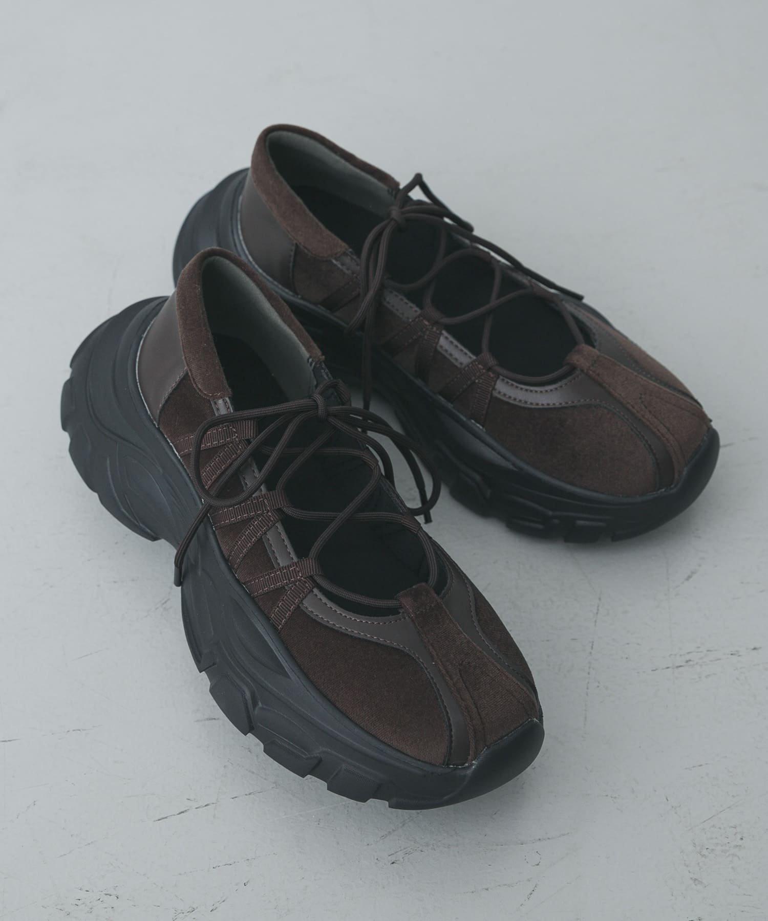 レースアップバレエスニーカー BROWN S