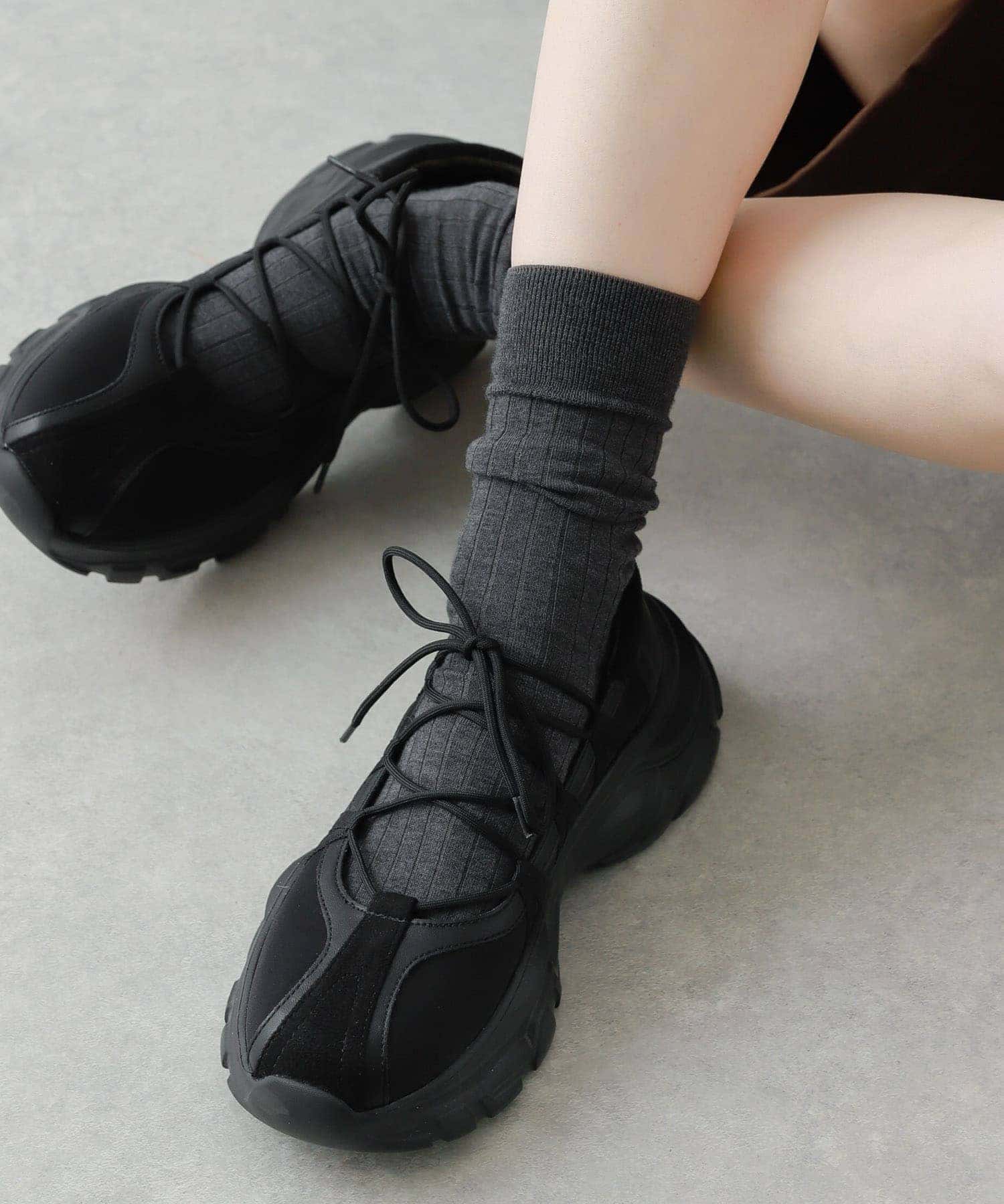 レースアップバレエスニーカー BLACK S