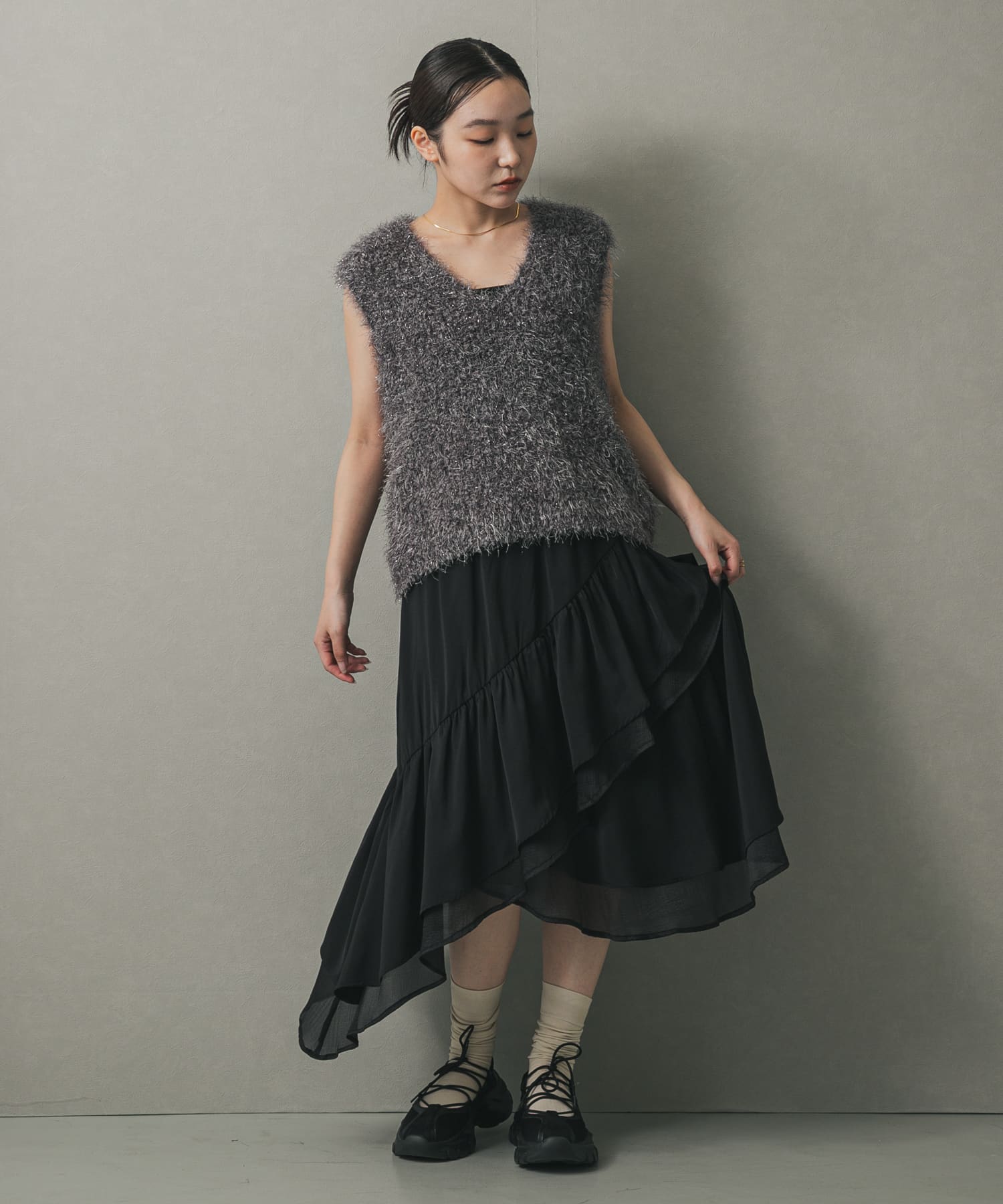 レースアップバレエスニーカー BLACK M