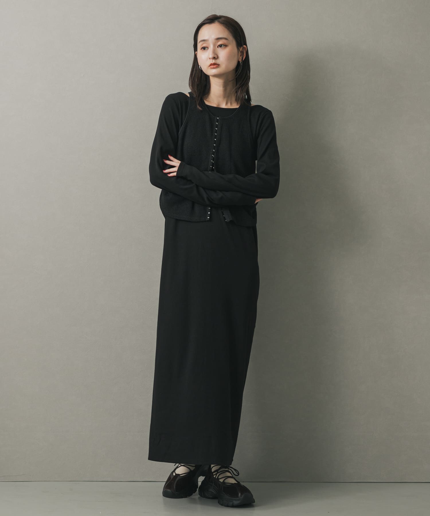 レースアップバレエスニーカー BLACK M