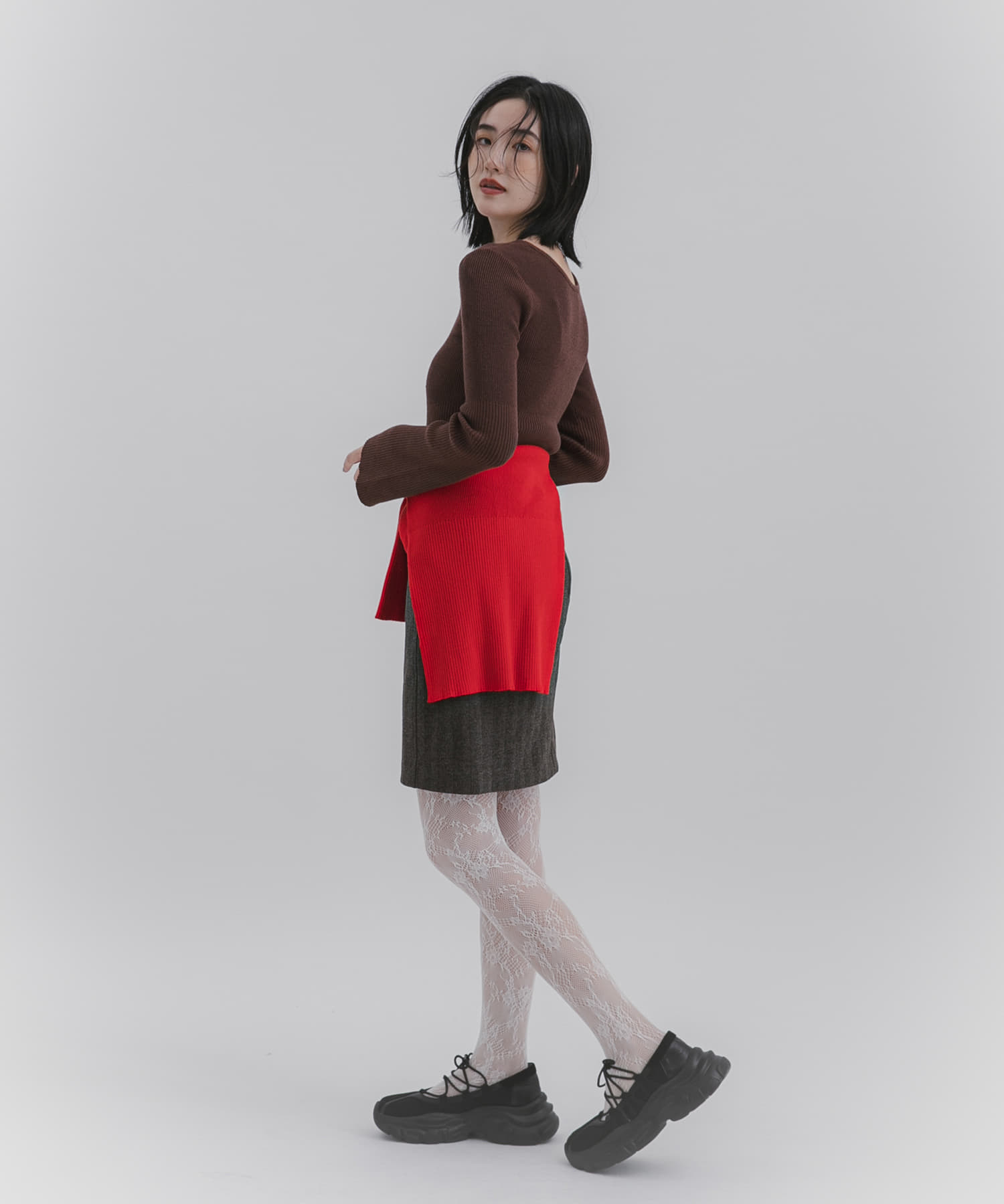 レースアップバレエスニーカー BLACK S