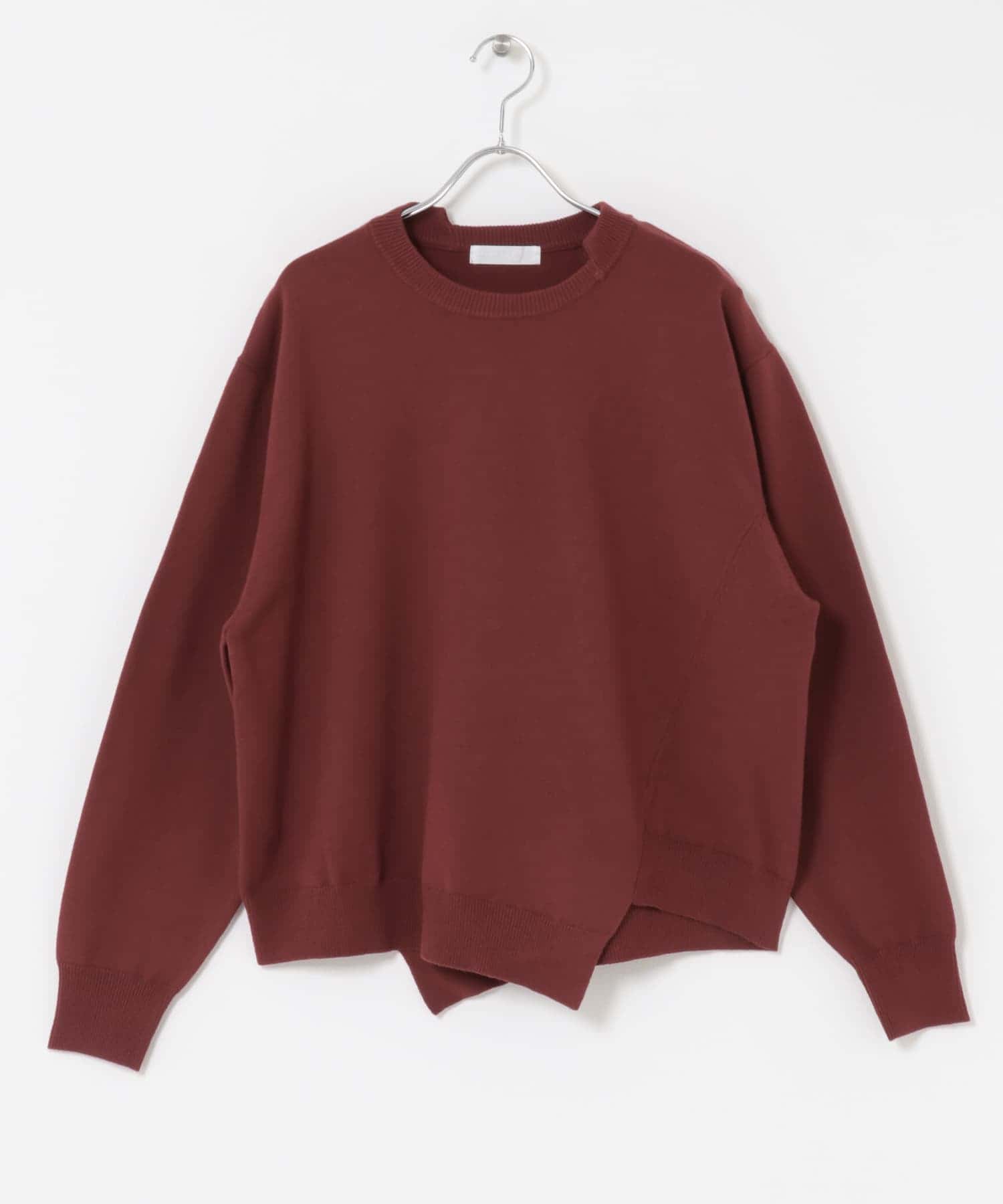 アシメクルーネックニット RED M
