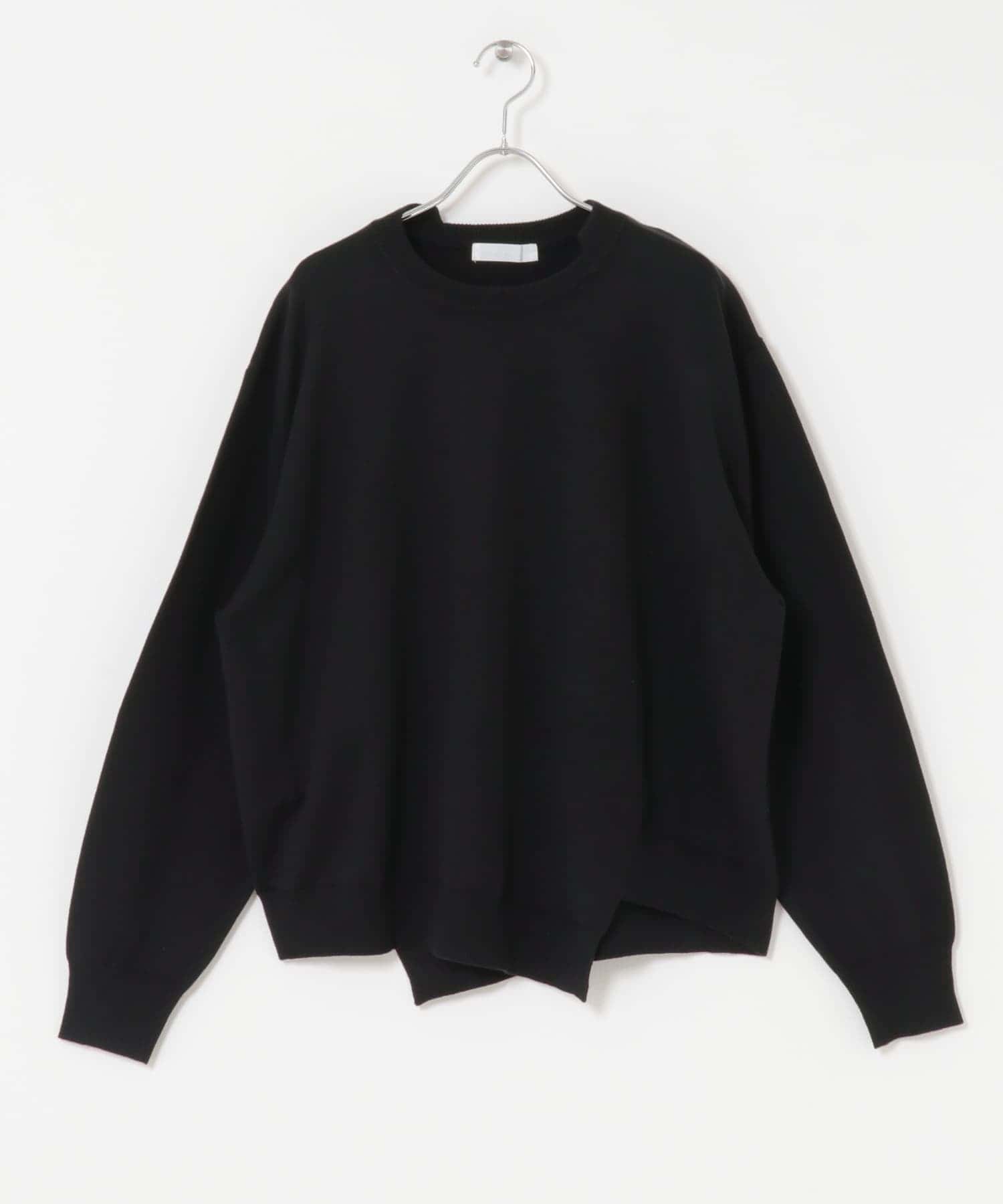 アシメクルーネックニット BLACK M