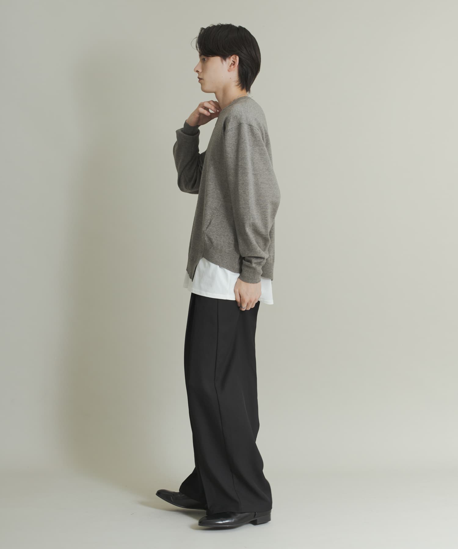 アシメクルーネックニット GRAY L