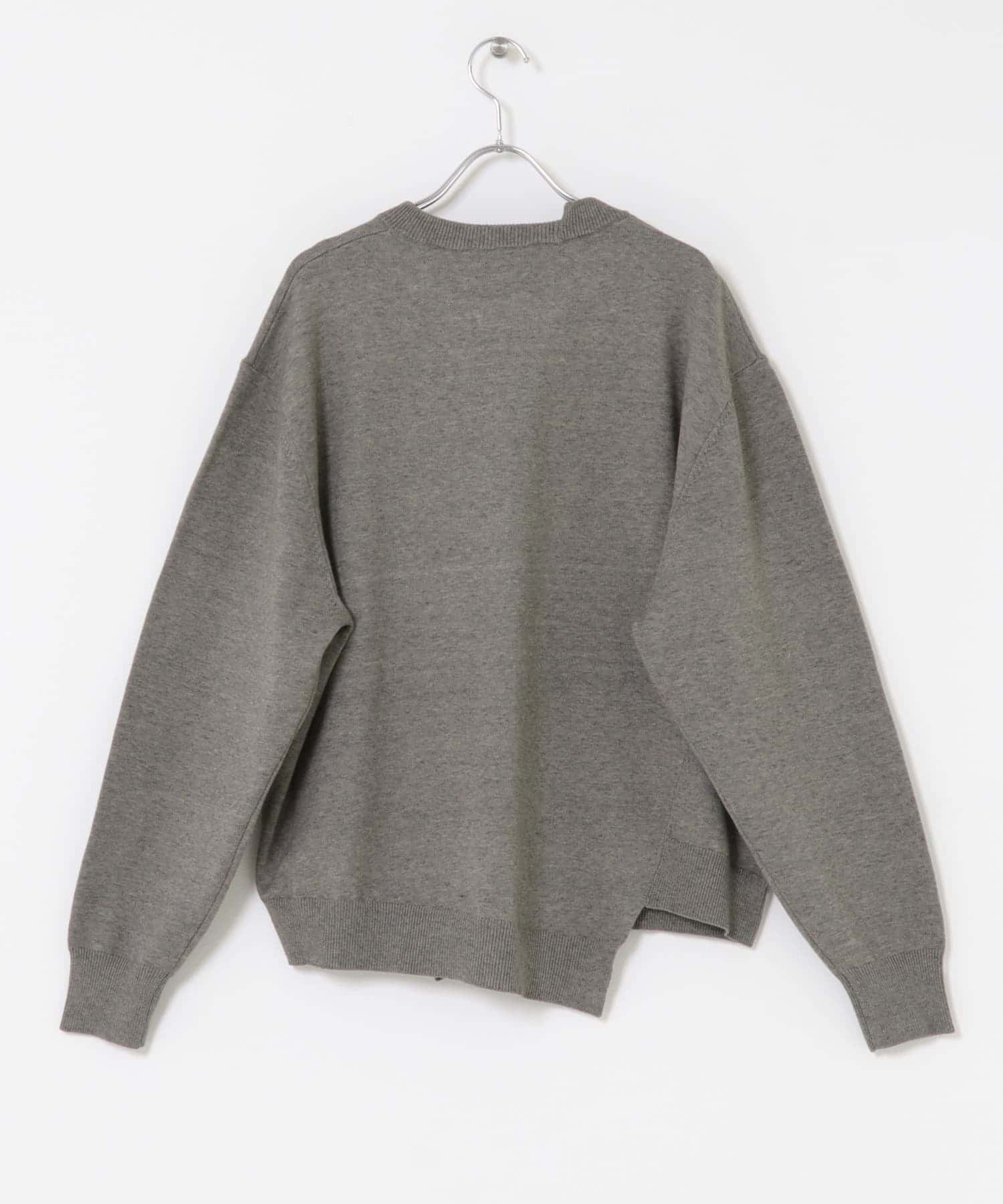 アシメクルーネックニット GRAY M