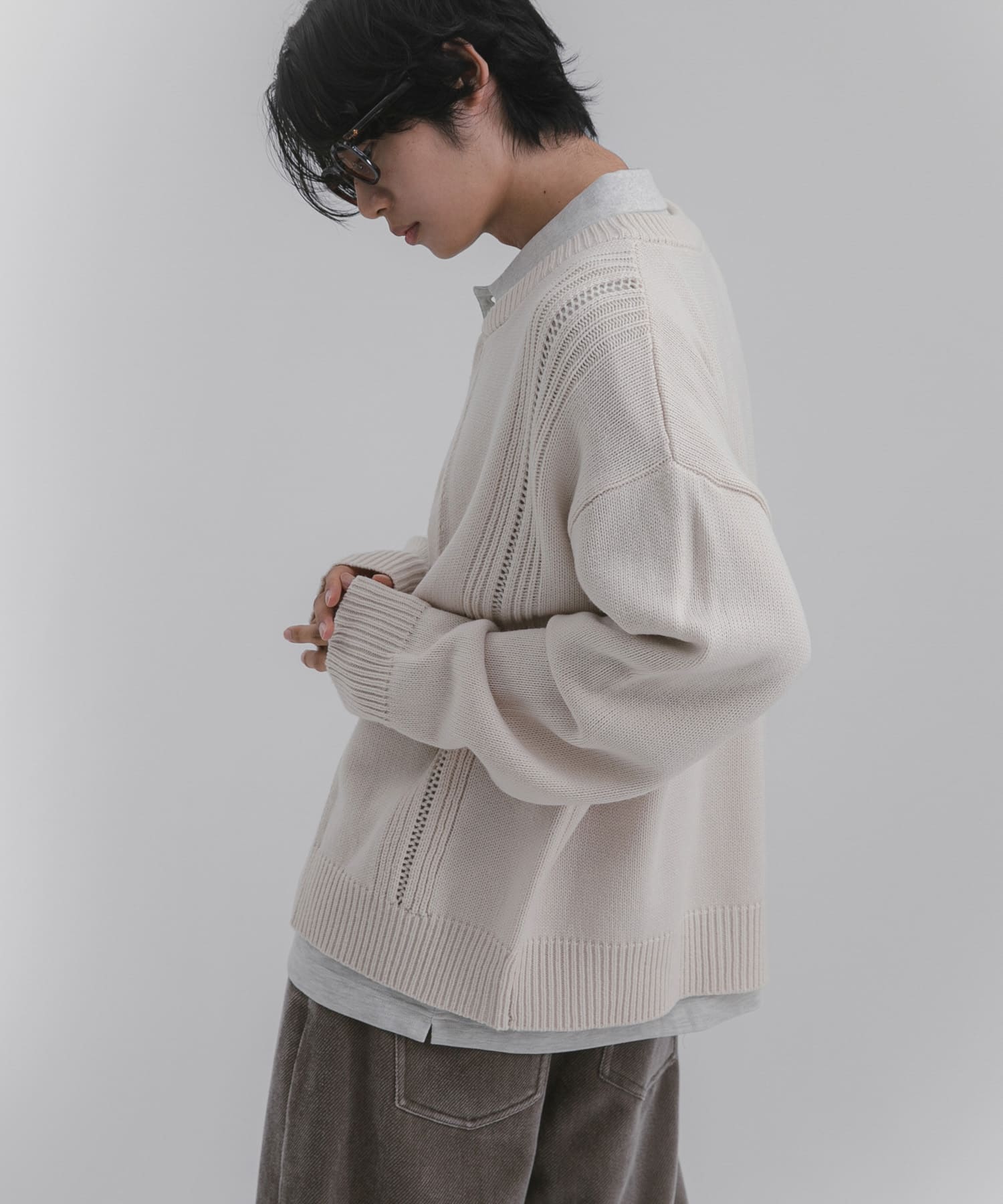 ハリヌキケーブルニットカーディガン(M GRAY): トップス｜URBAN