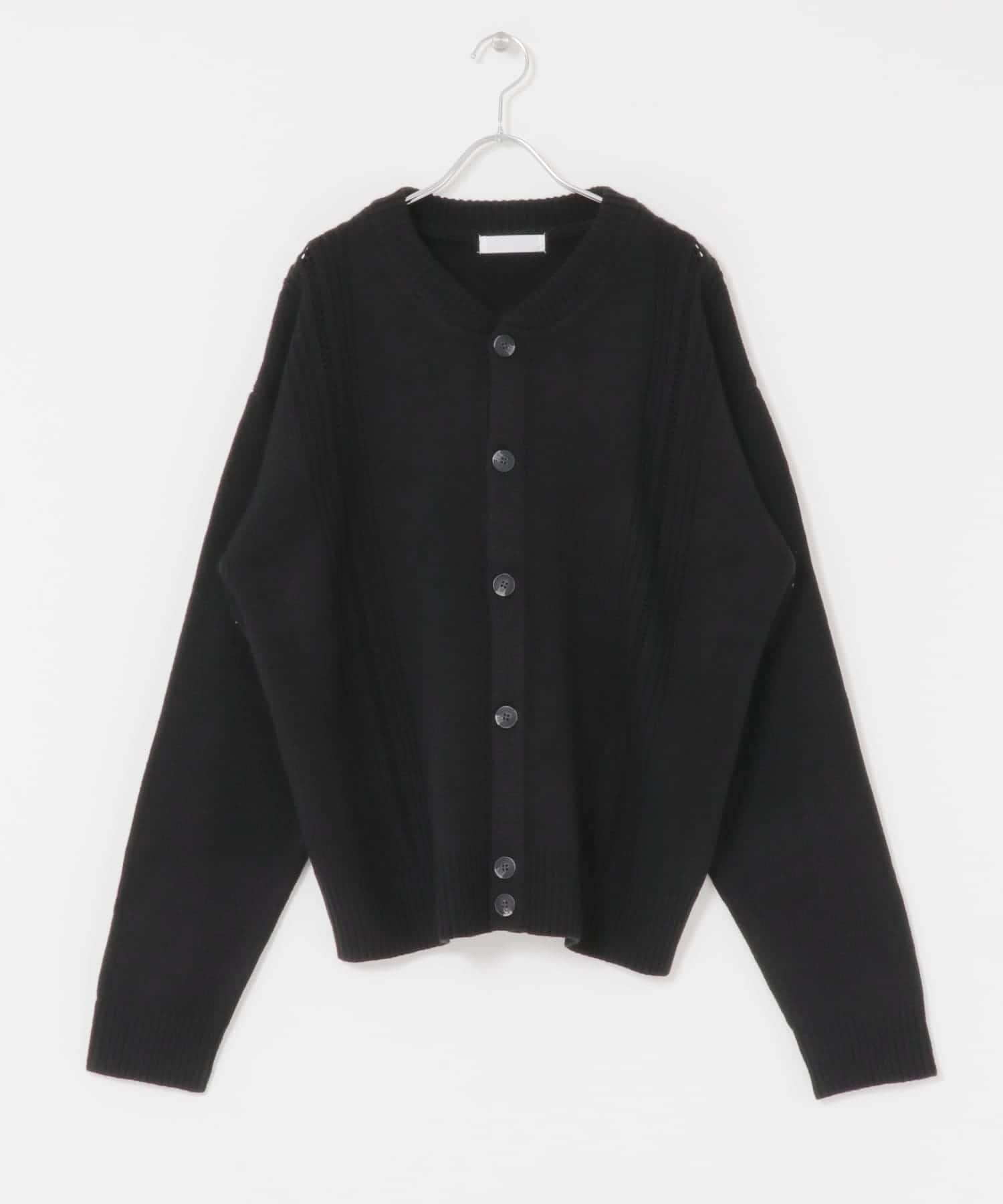 ハリヌキケーブルニットカーディガン BLACK M