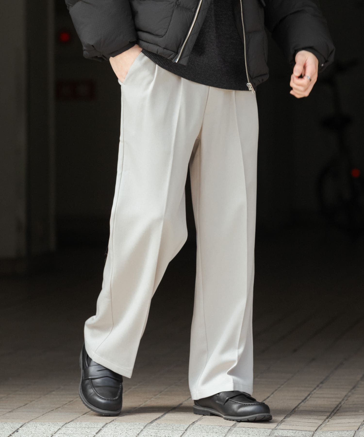 ウールライクダブルタックワイドパンツ