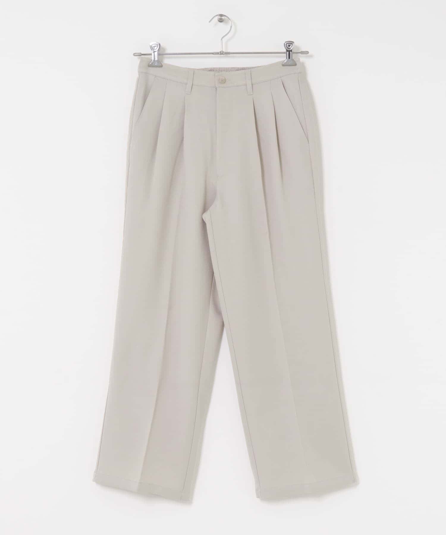 ウールライクダブルタックワイドパンツ GREIGE S