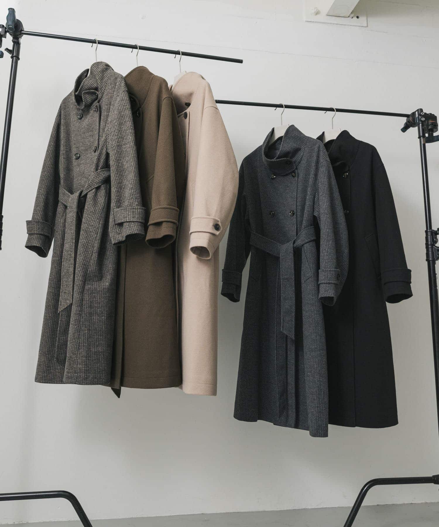 スタンドカラーロングコート CHA×GRY M