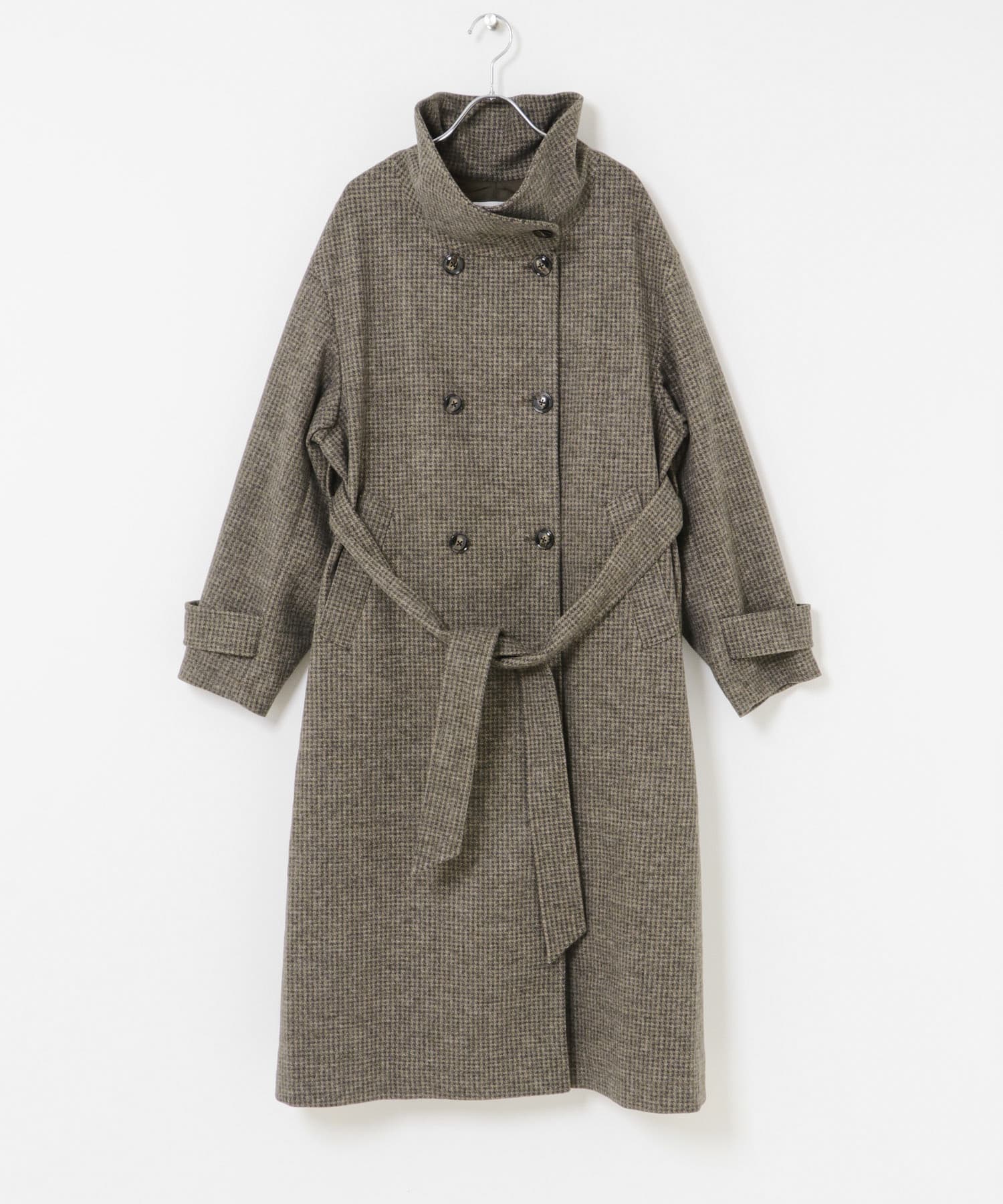 スタンドカラーロングコート BRN×MOC S