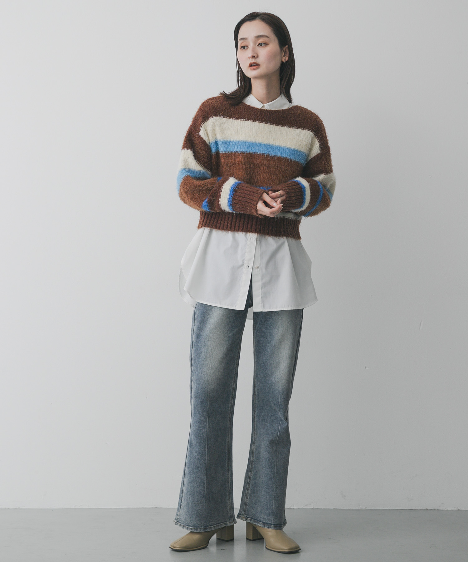 スクエアトウセンターシームストレッチブーツ BEIGE S