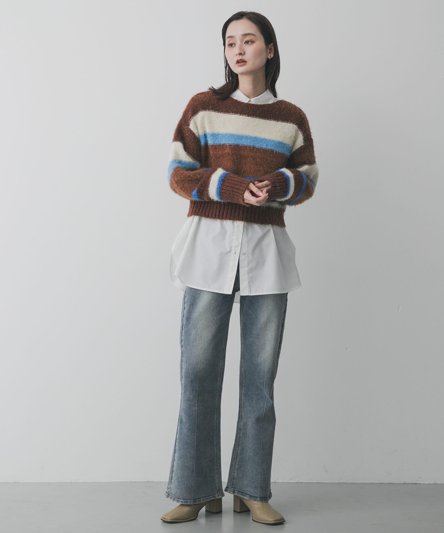 スクエアトウセンターシームストレッチブーツ BEIGE S