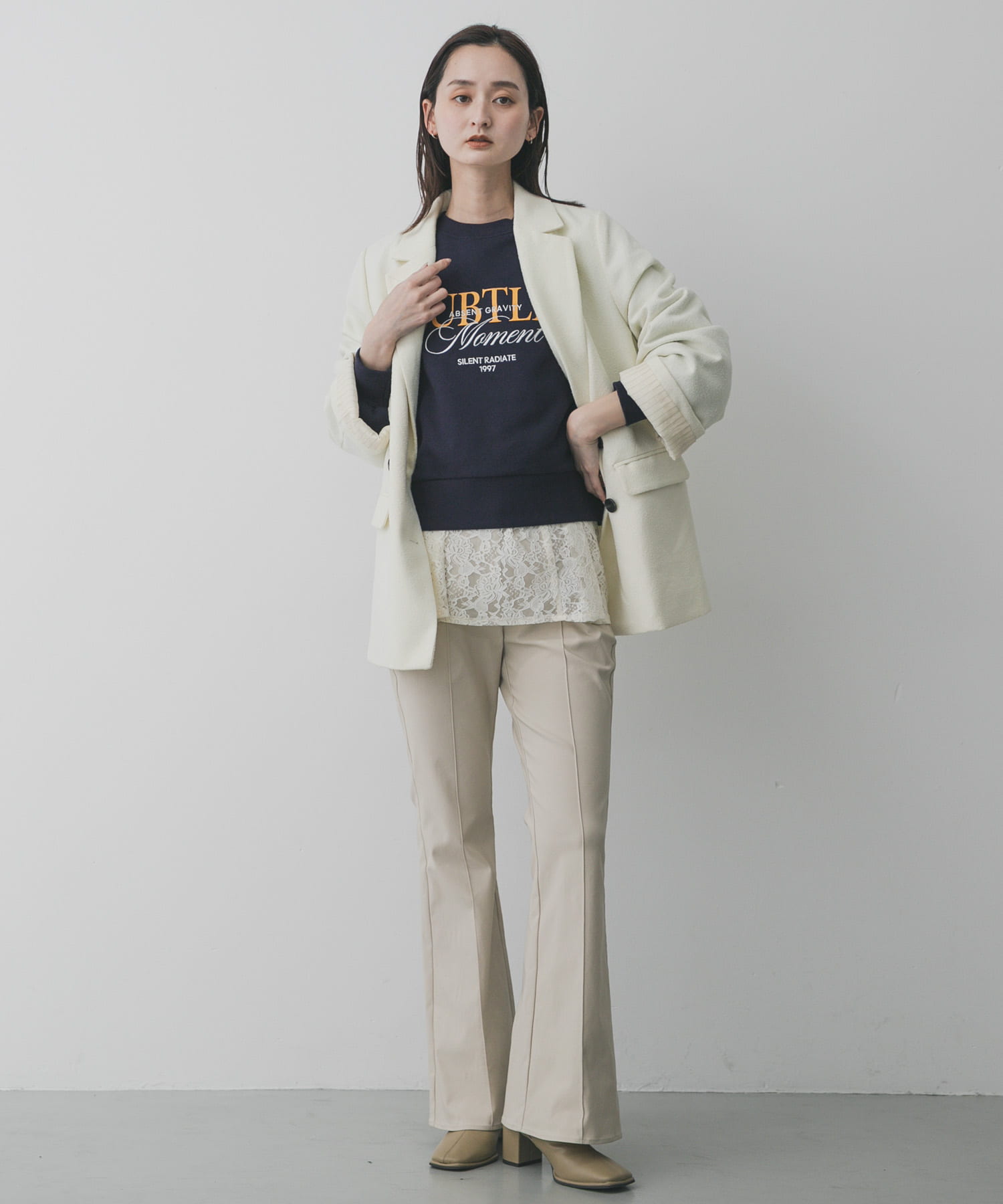 スクエアトウセンターシームストレッチブーツ BEIGE S