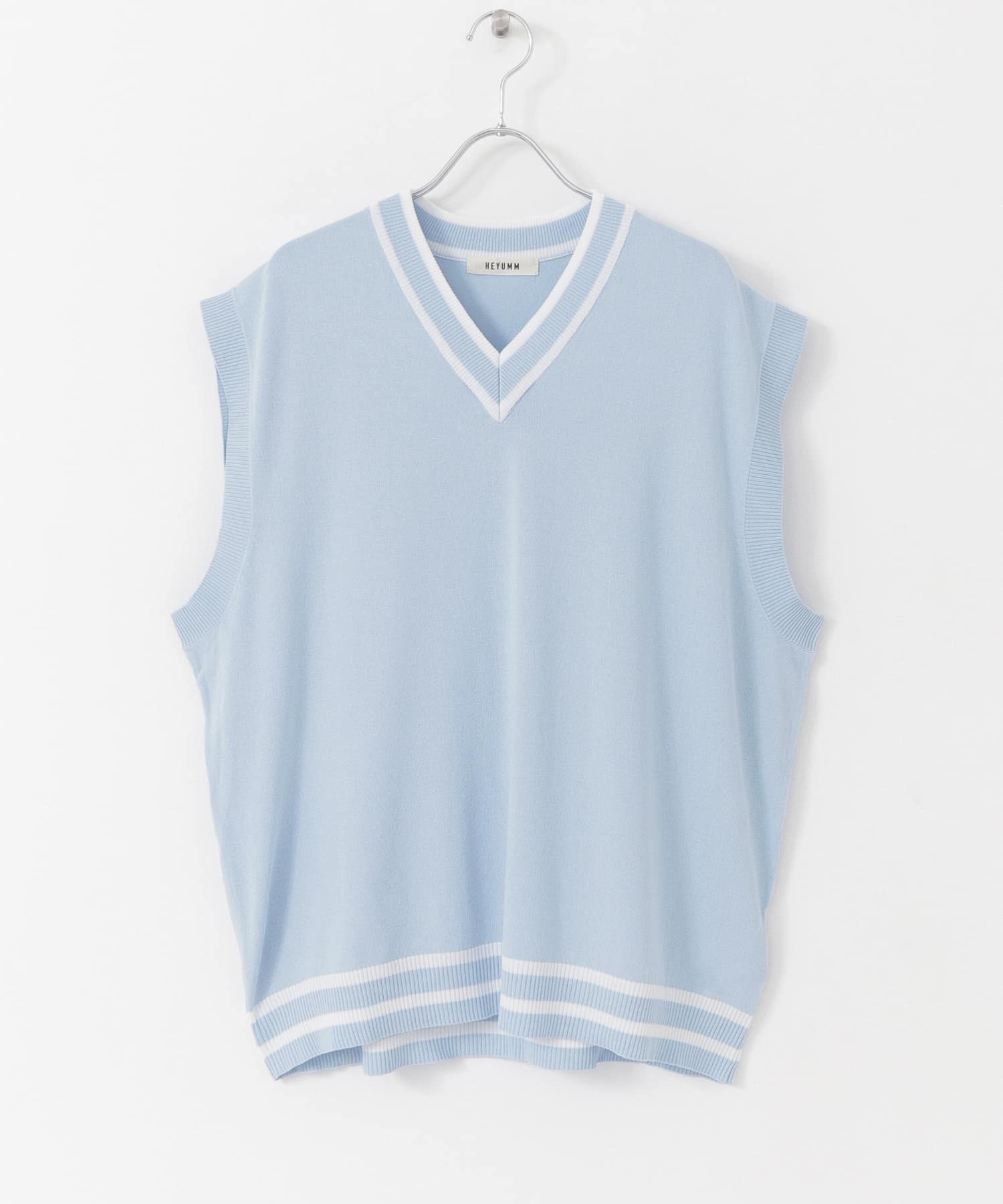 配色カラーサマーニットベスト L.BLUE one