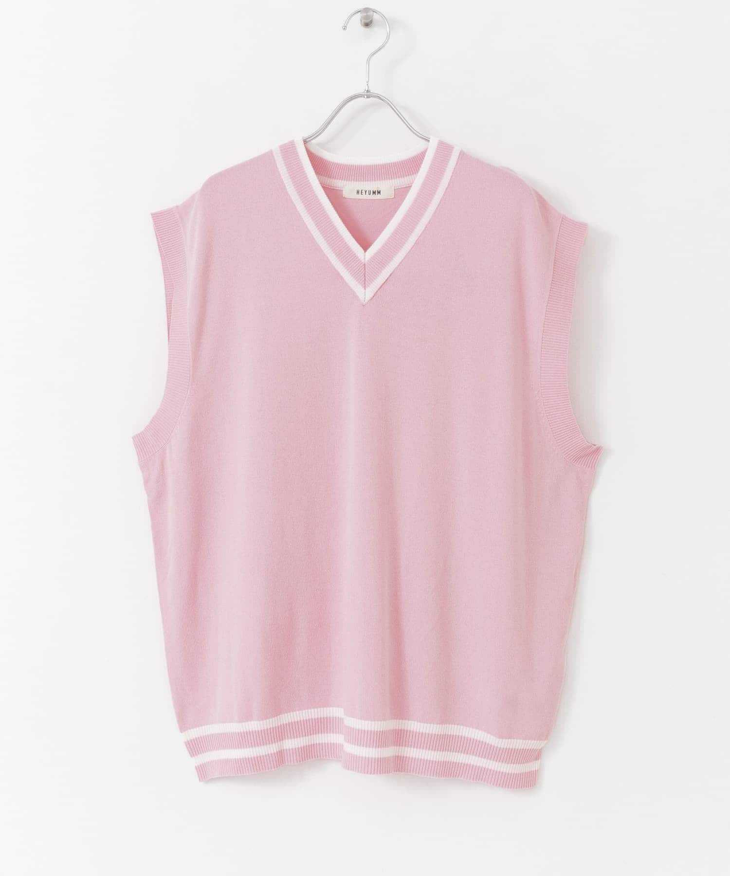 配色カラーサマーニットベスト PINK one