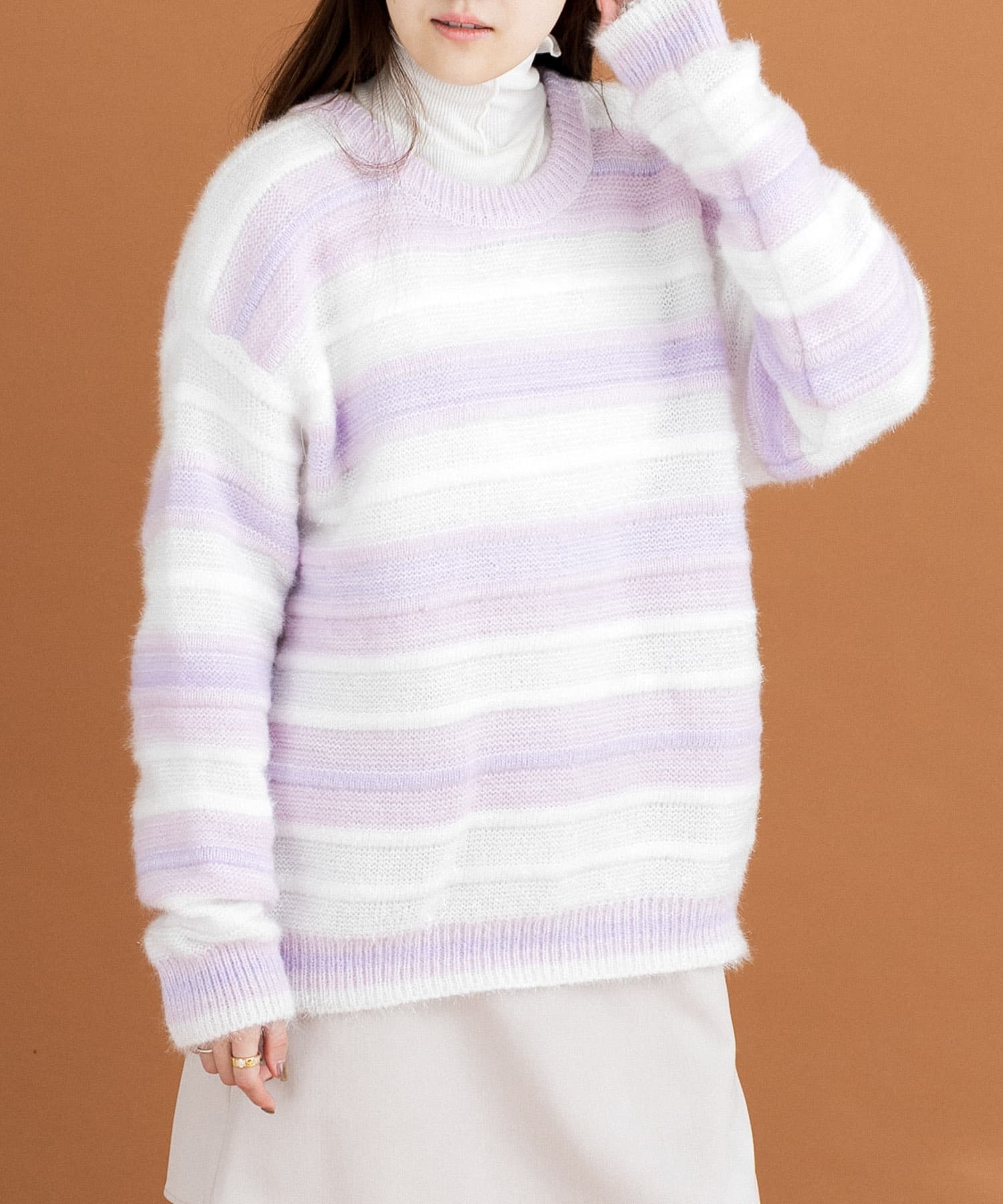 キラキラストライプルーズニットトップ