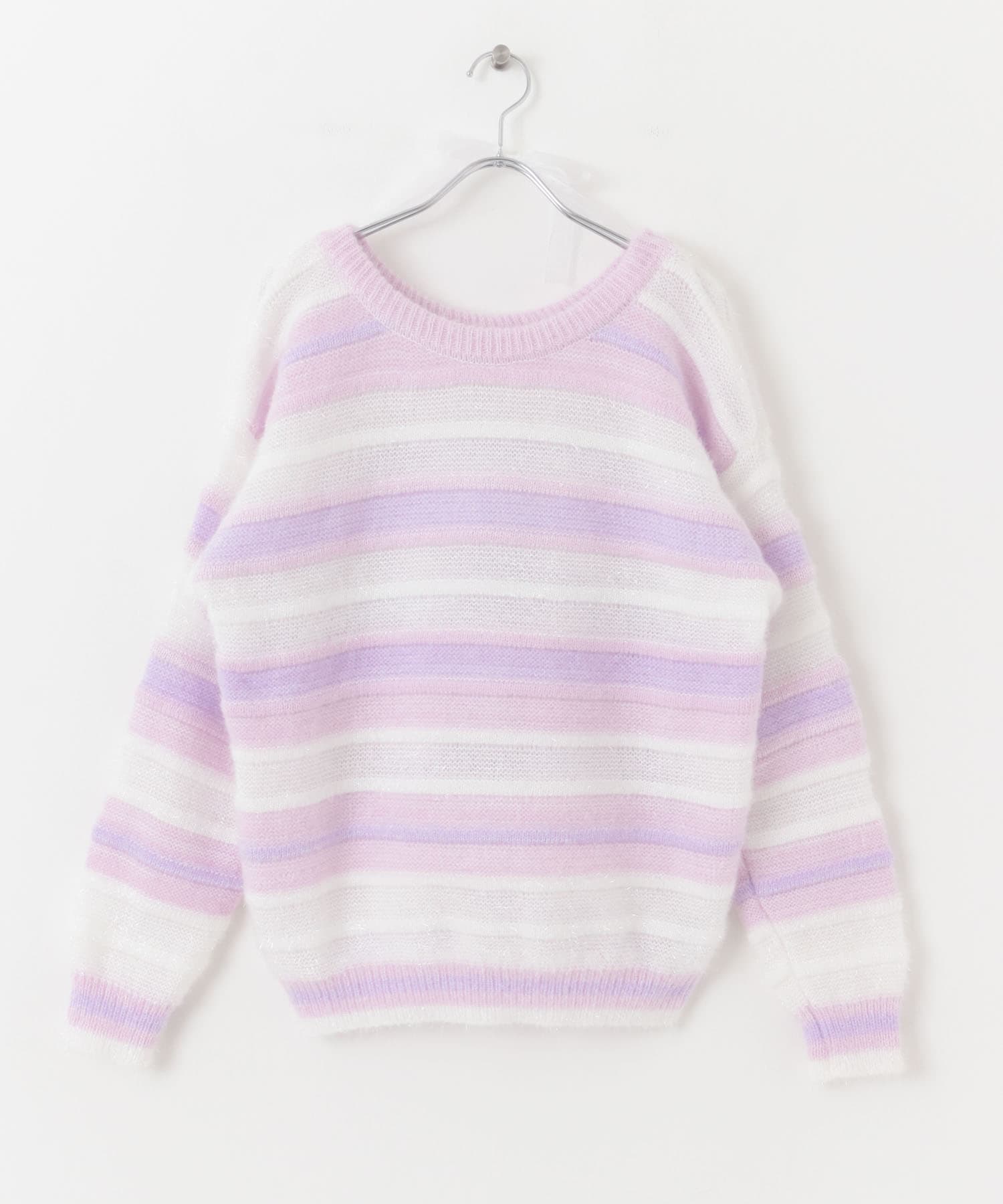 キラキラストライプルーズニットトップ PINK one