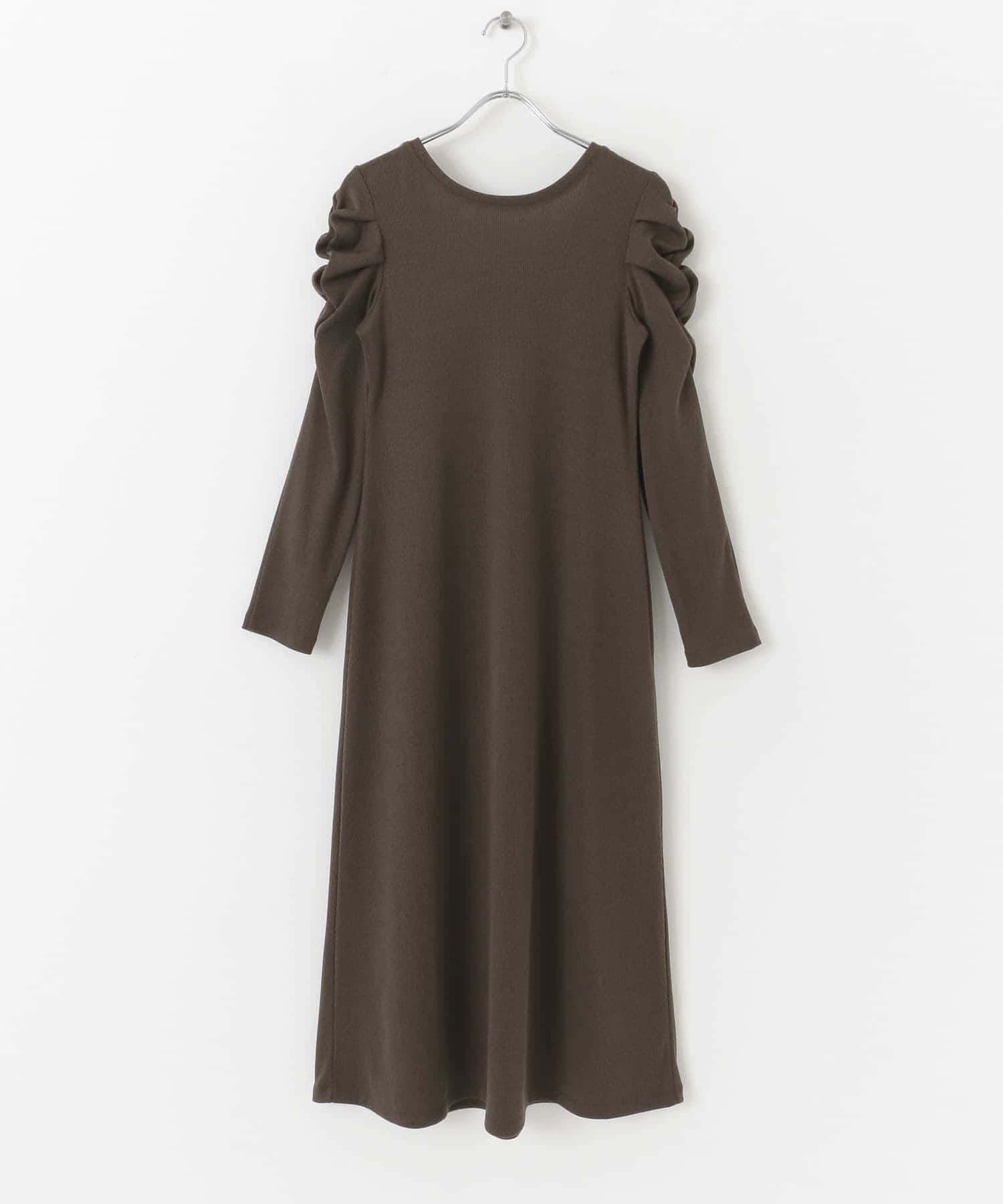 バックオープンリブロングワンピース BROWN one