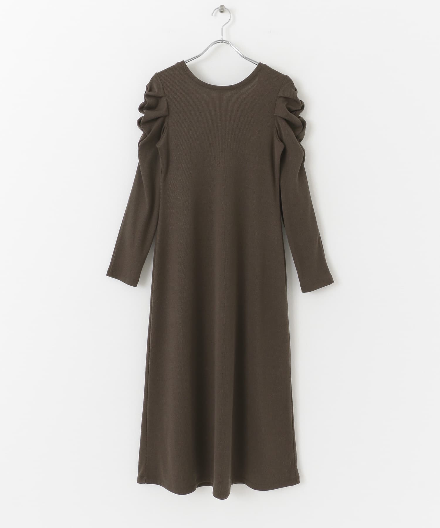 バックオープンリブロングワンピース BROWN one
