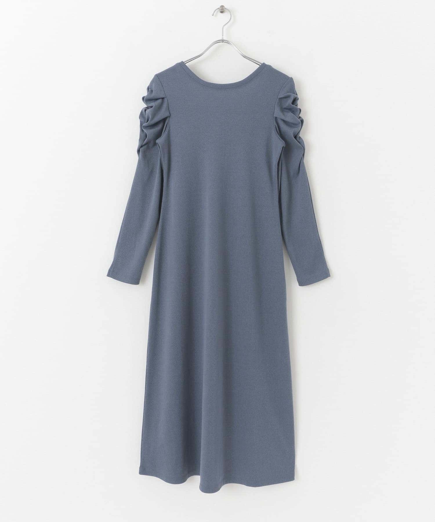 バックオープンリブロングワンピース BLUE one