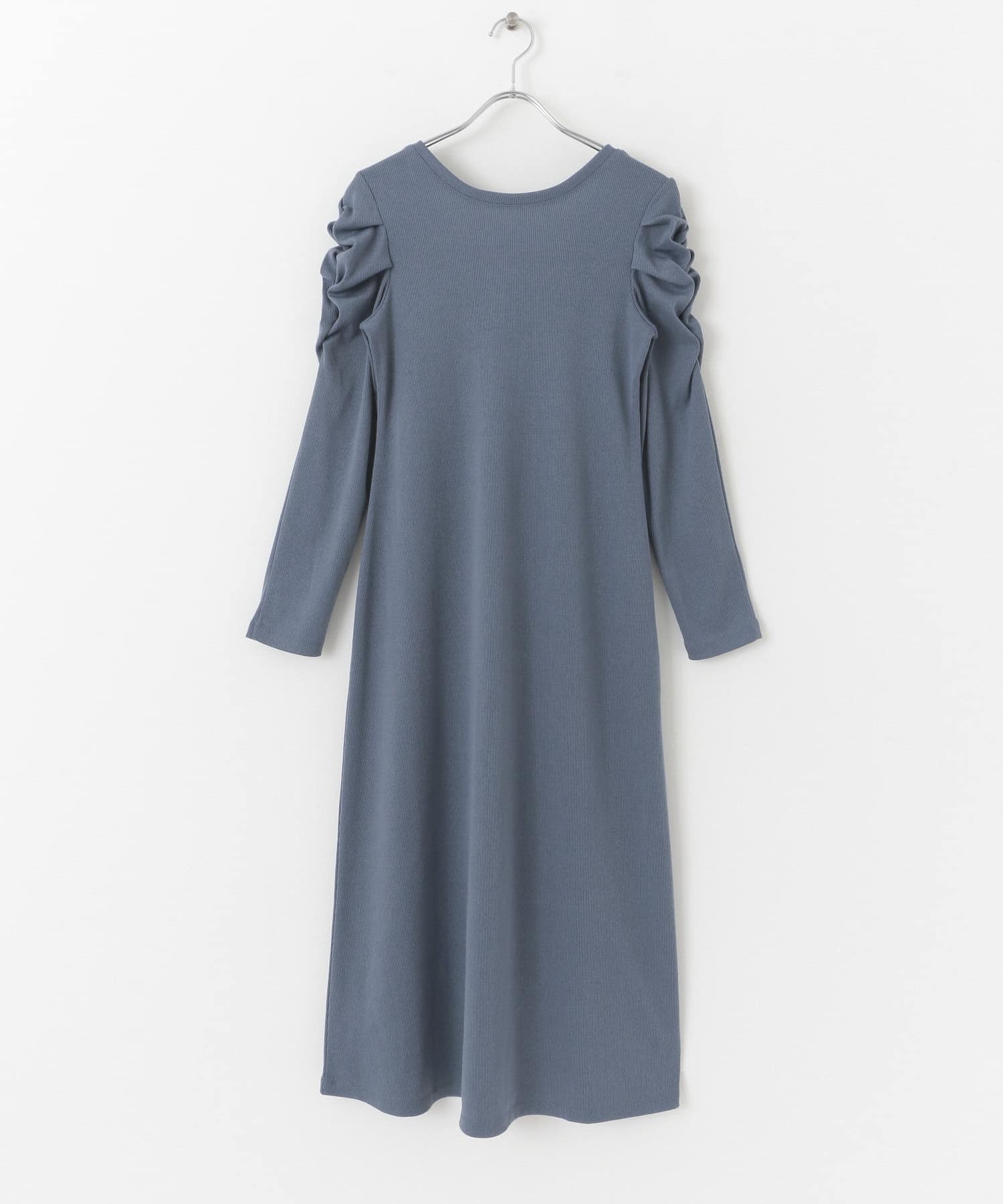 バックオープンリブロングワンピース BLUE one