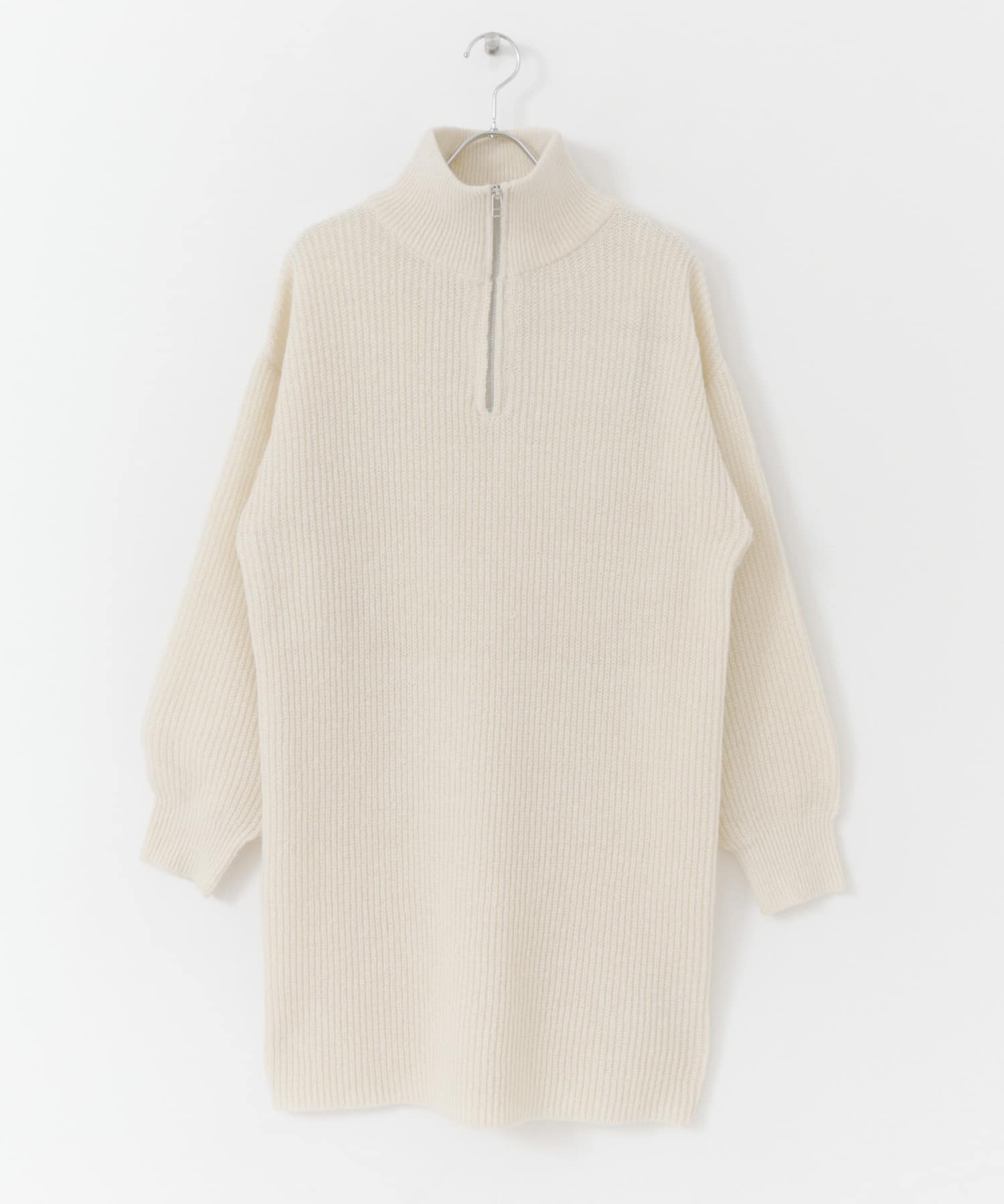 ハーフジップニットミニワンピース IVORY one