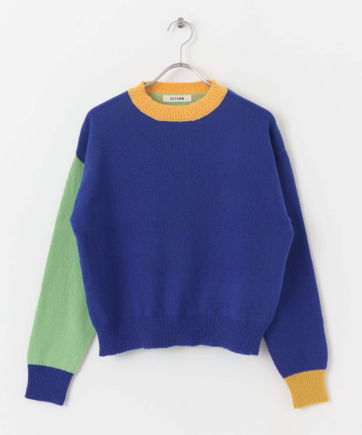 配色カラーパネルニットトップ BLUE one