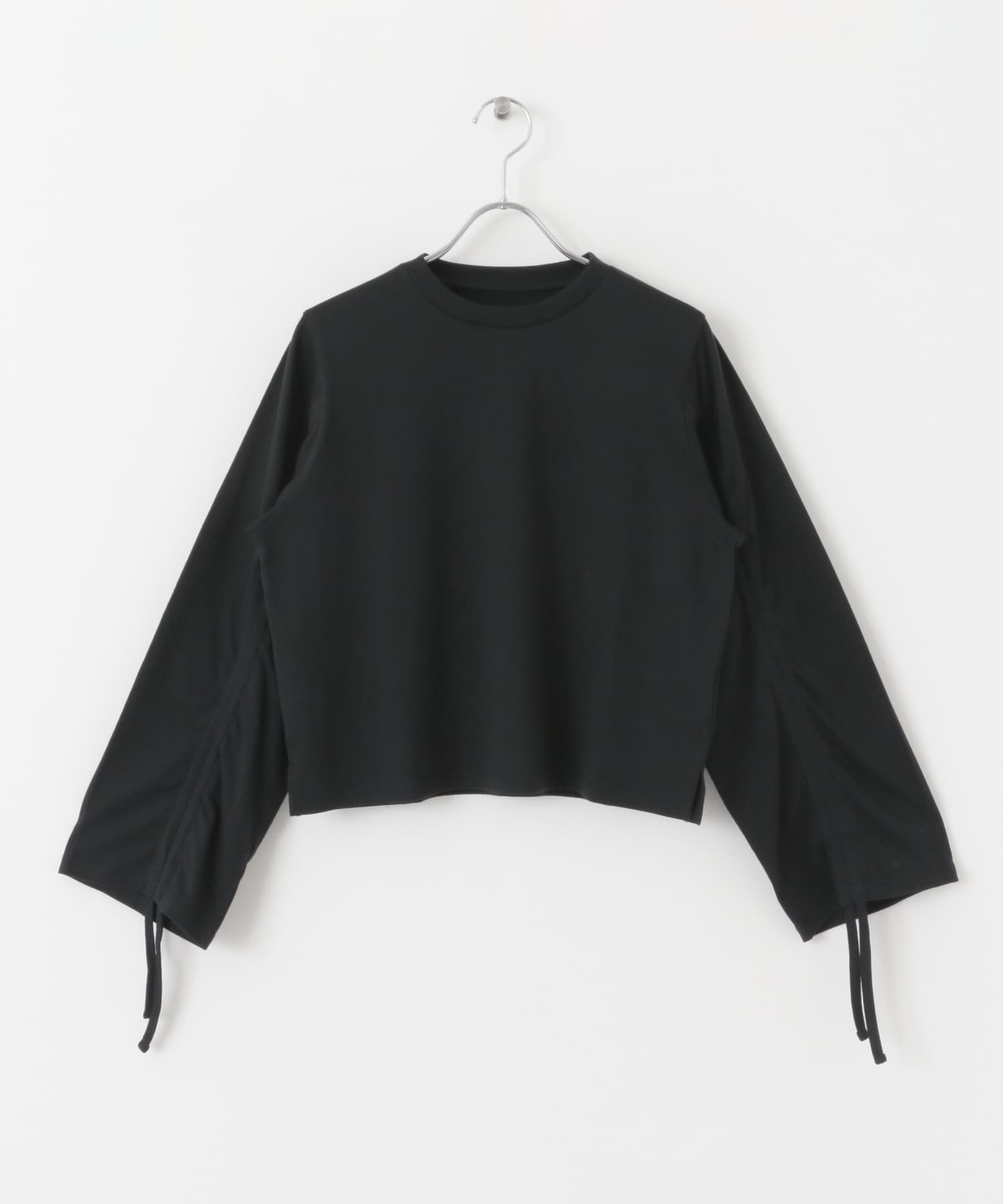 ギャザースリーブクロップドTシャツ BLACK one