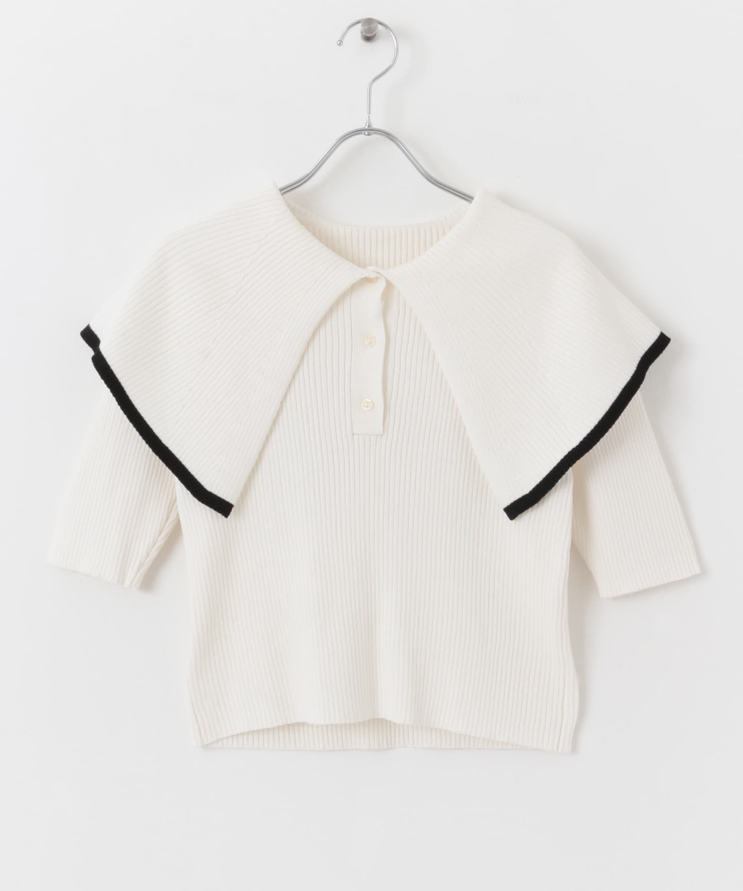 ラッフルカラーコンパクトセーター(5分袖) OFF WHITE one