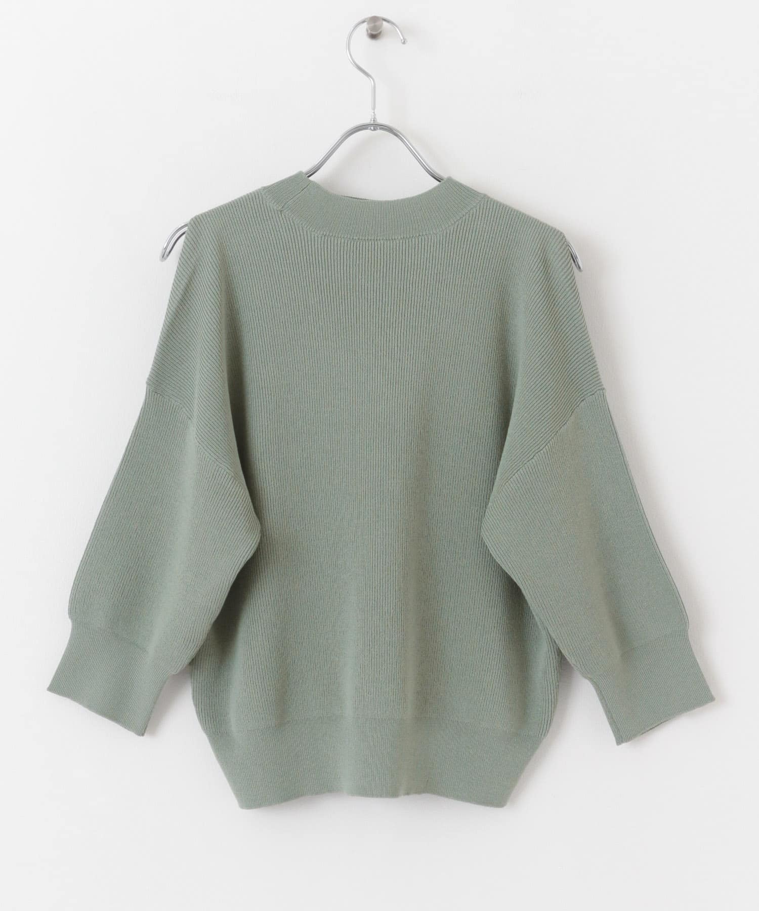 カットアウトハイネックセーター(5分袖) KHAKI one