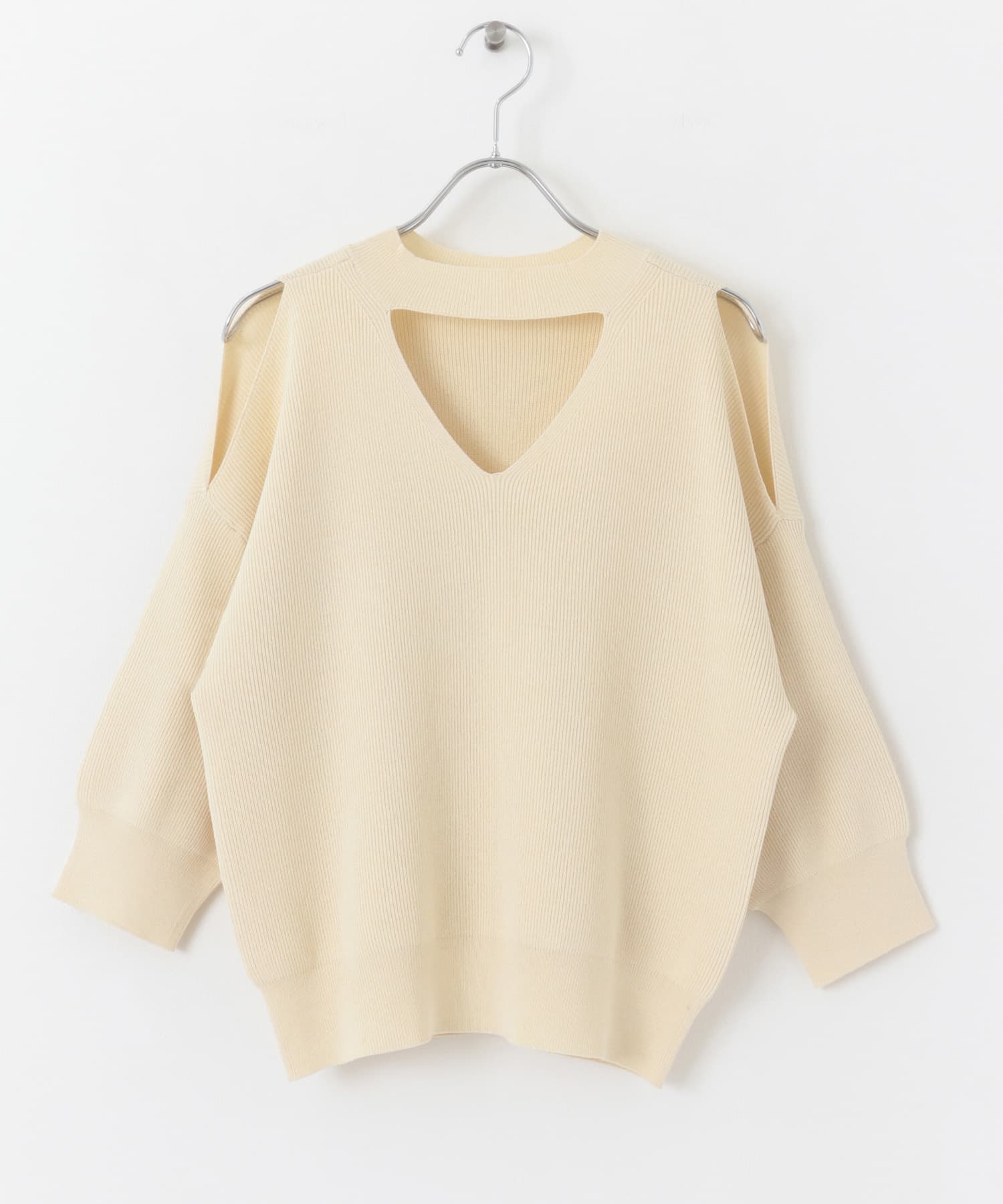カットアウトハイネックセーター(5分袖) IVORY one