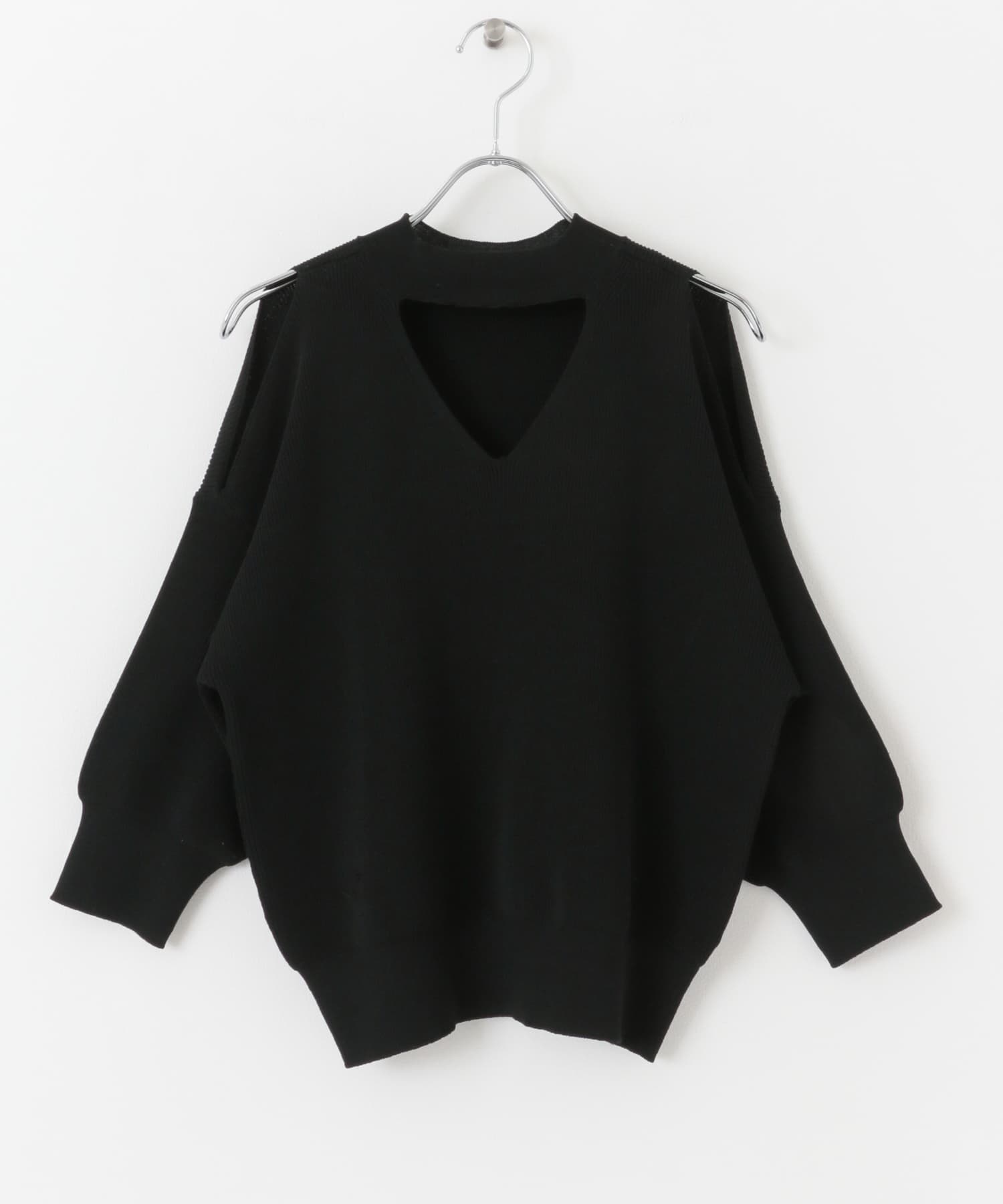 カットアウトハイネックセーター(5分袖) BLACK one