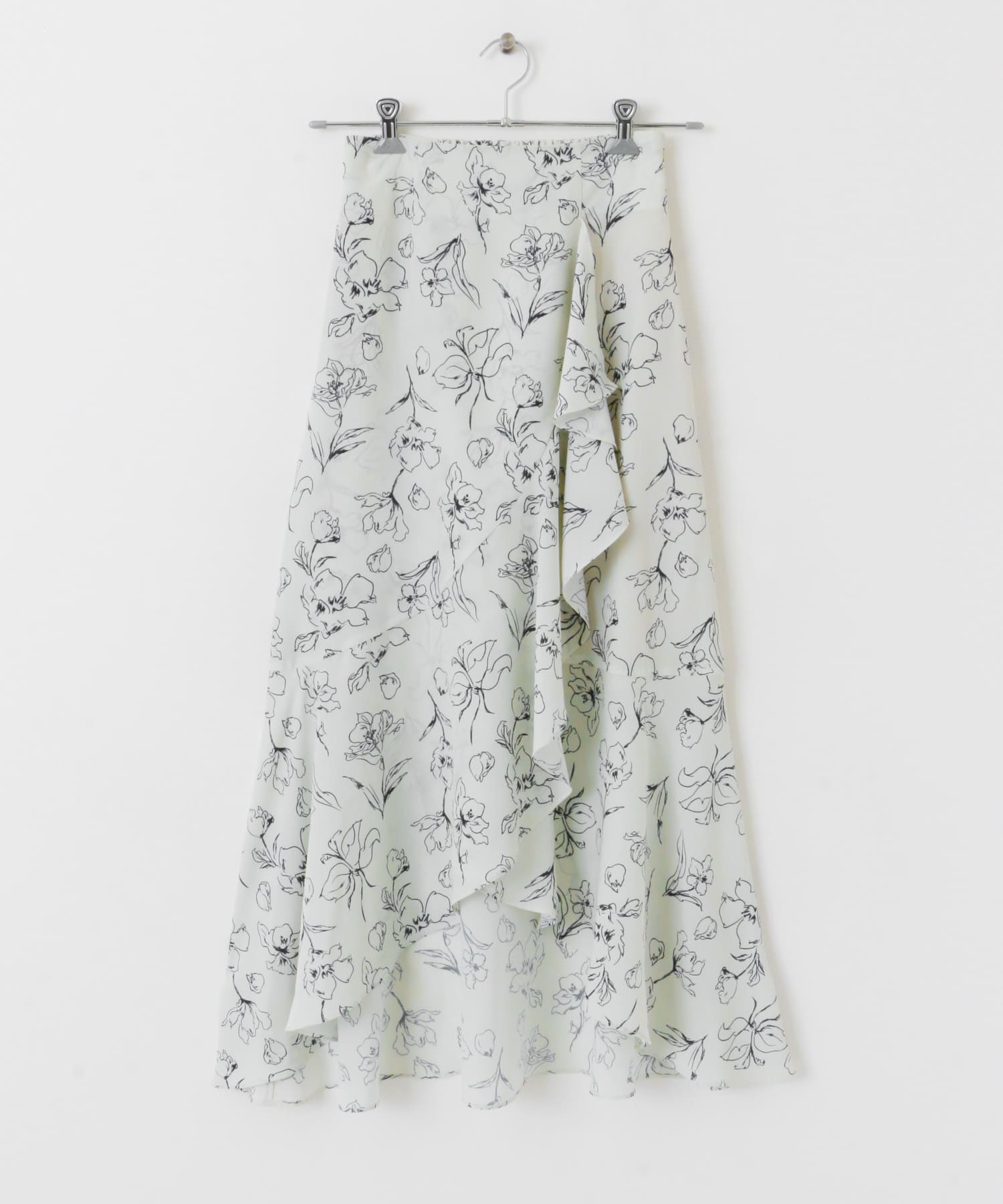 フラワープリントフリルスカート WHITE S