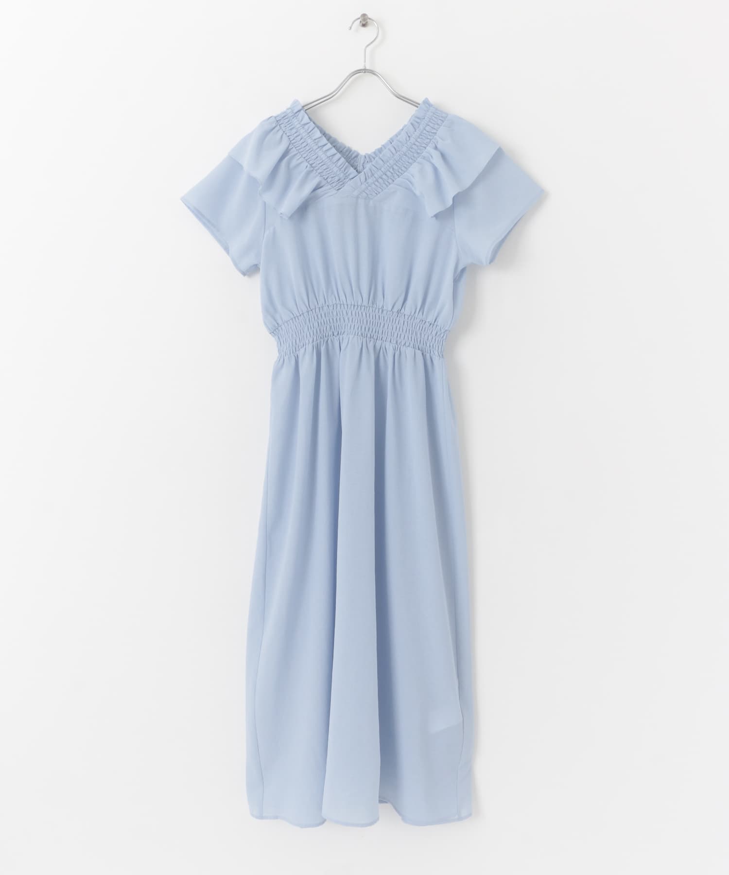 2WAYシャーリングフリルワンピース L.BLUE COMPACT