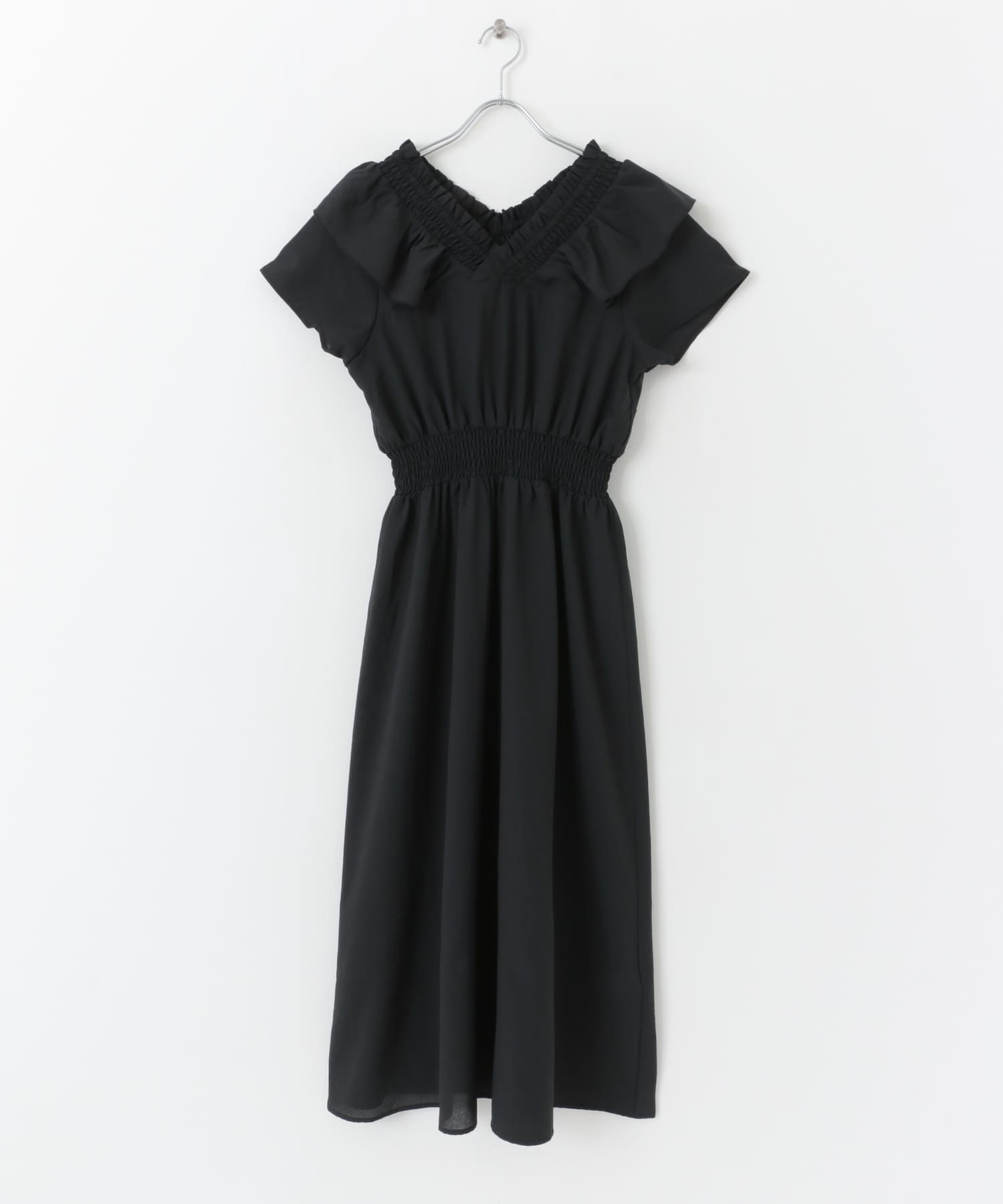 2WAYシャーリングフリルワンピース BLACK COMPACT