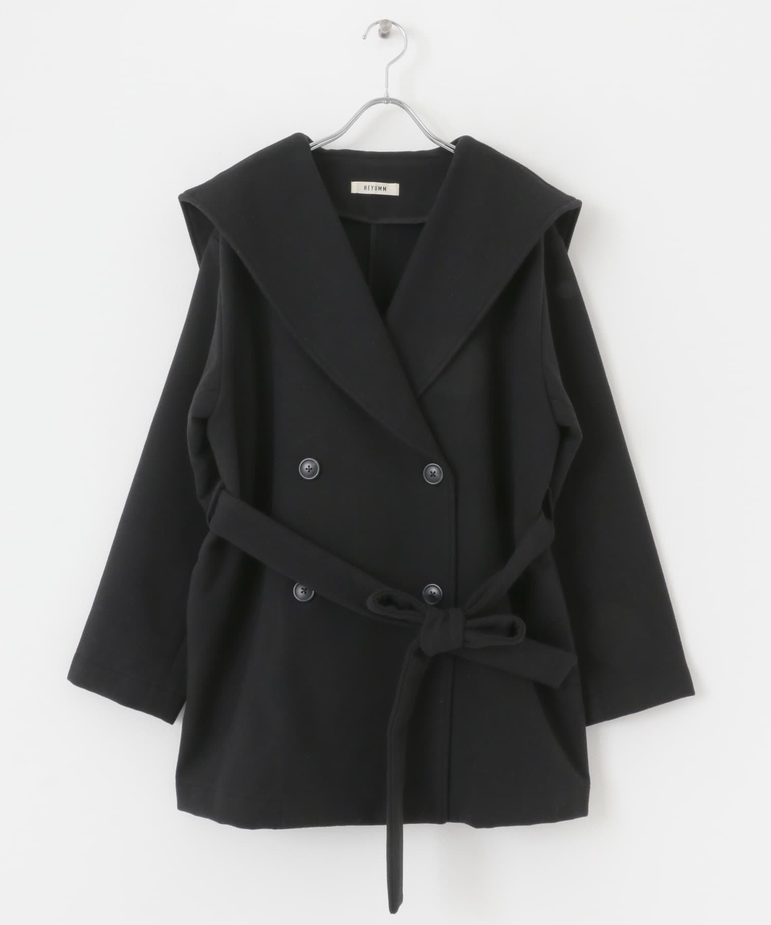 ビッグカラーミディコート BLACK one