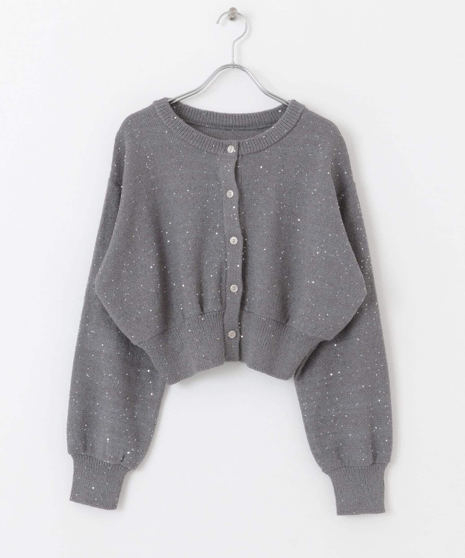 クロップドスパンコールカーディガン GRAY one