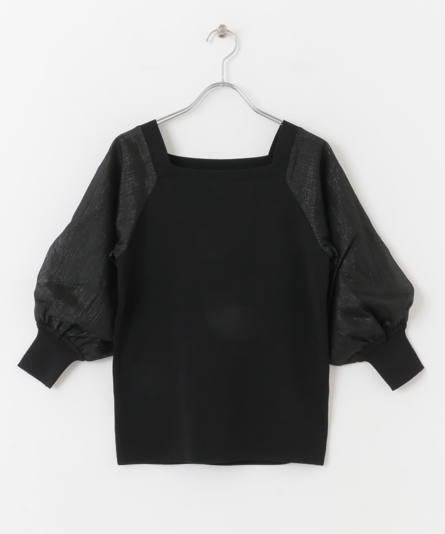 シアーボリュームスリーブセーター(5分袖) BLACK one