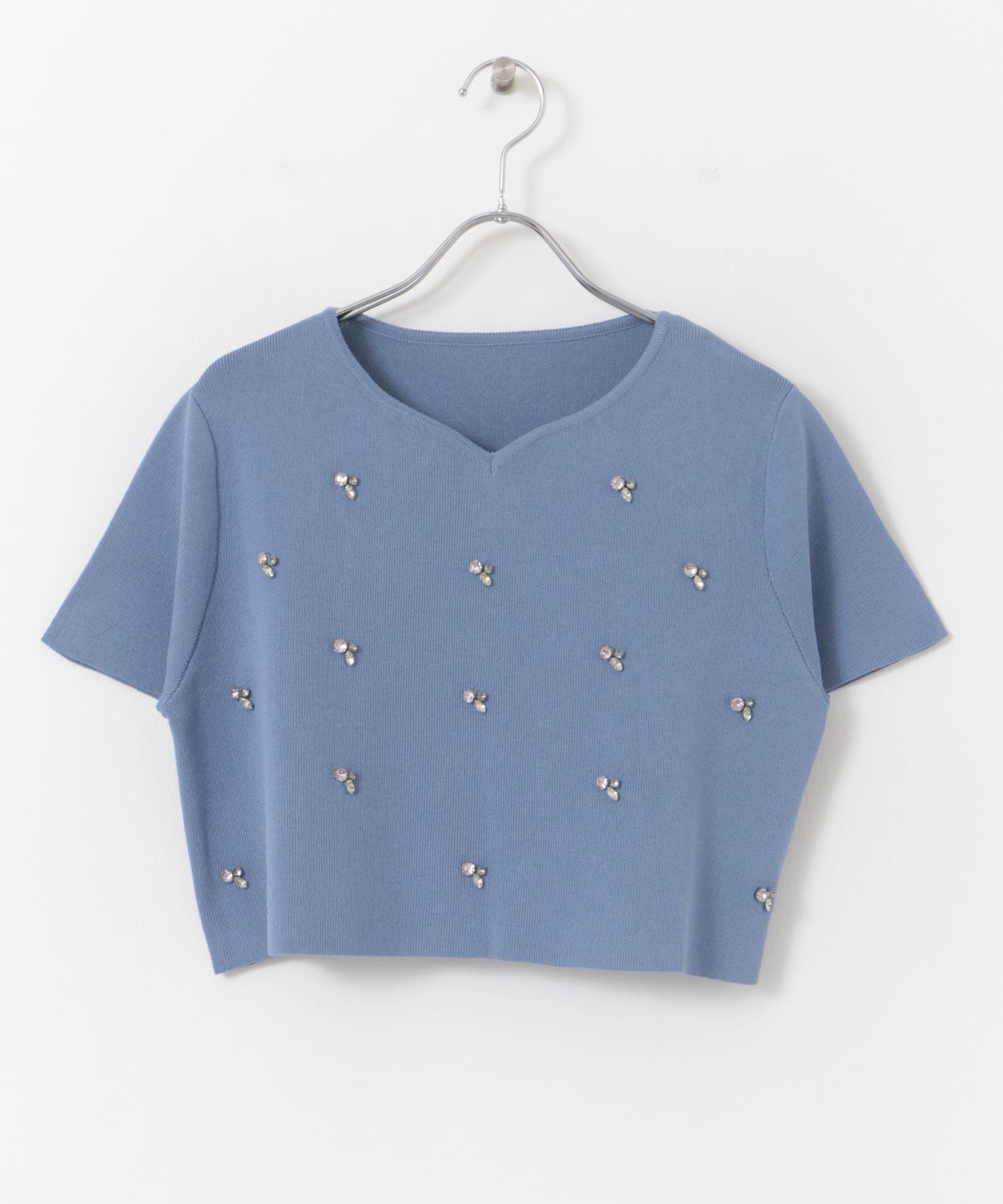 ハートネックビジューセーター L.BLUE one