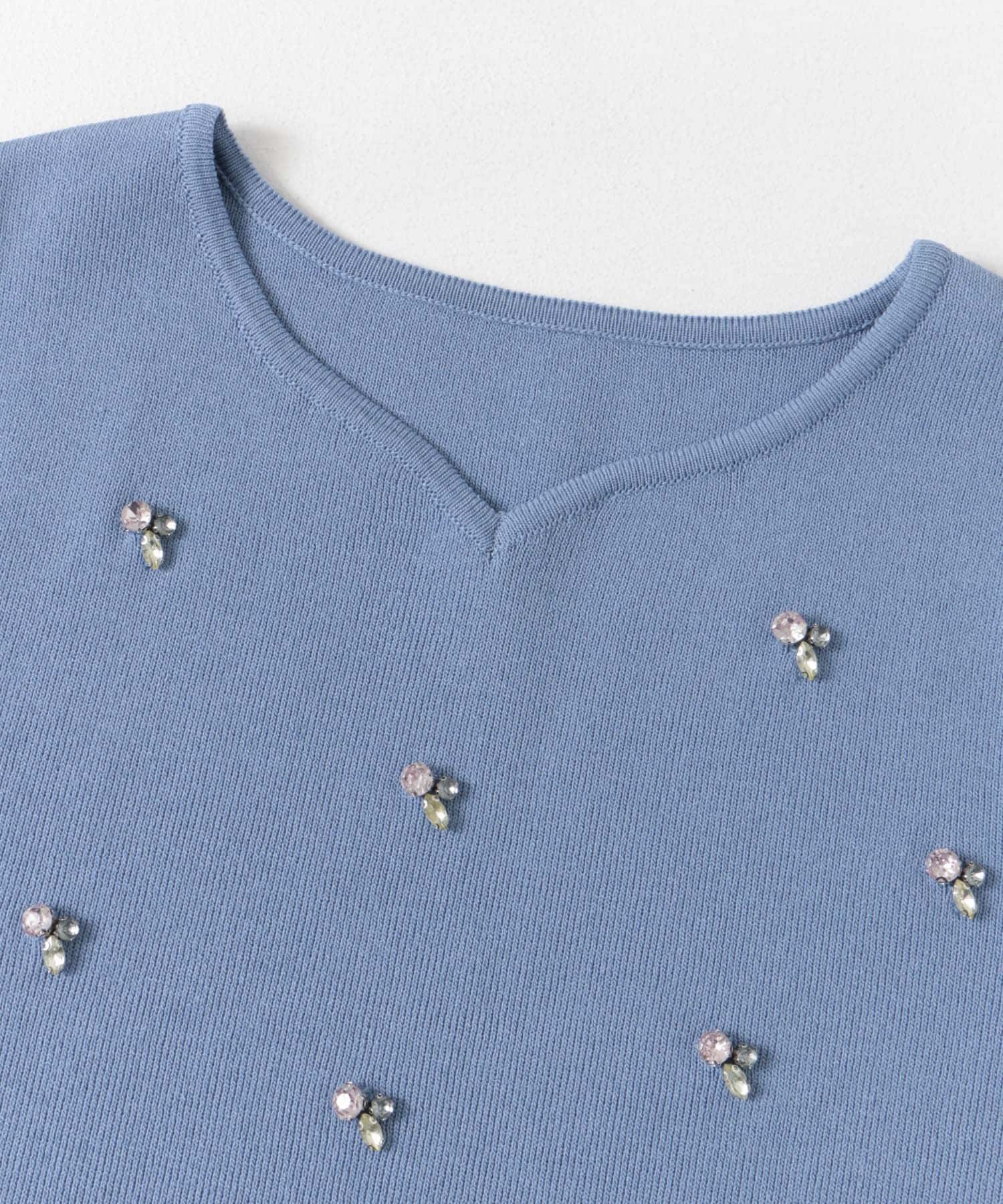 ハートネックビジューセーター L.BLUE one