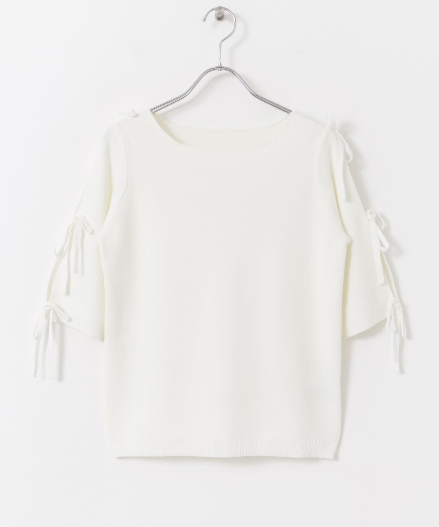 リボンスリットスリーブセーター(5分袖) OFF WHITE one